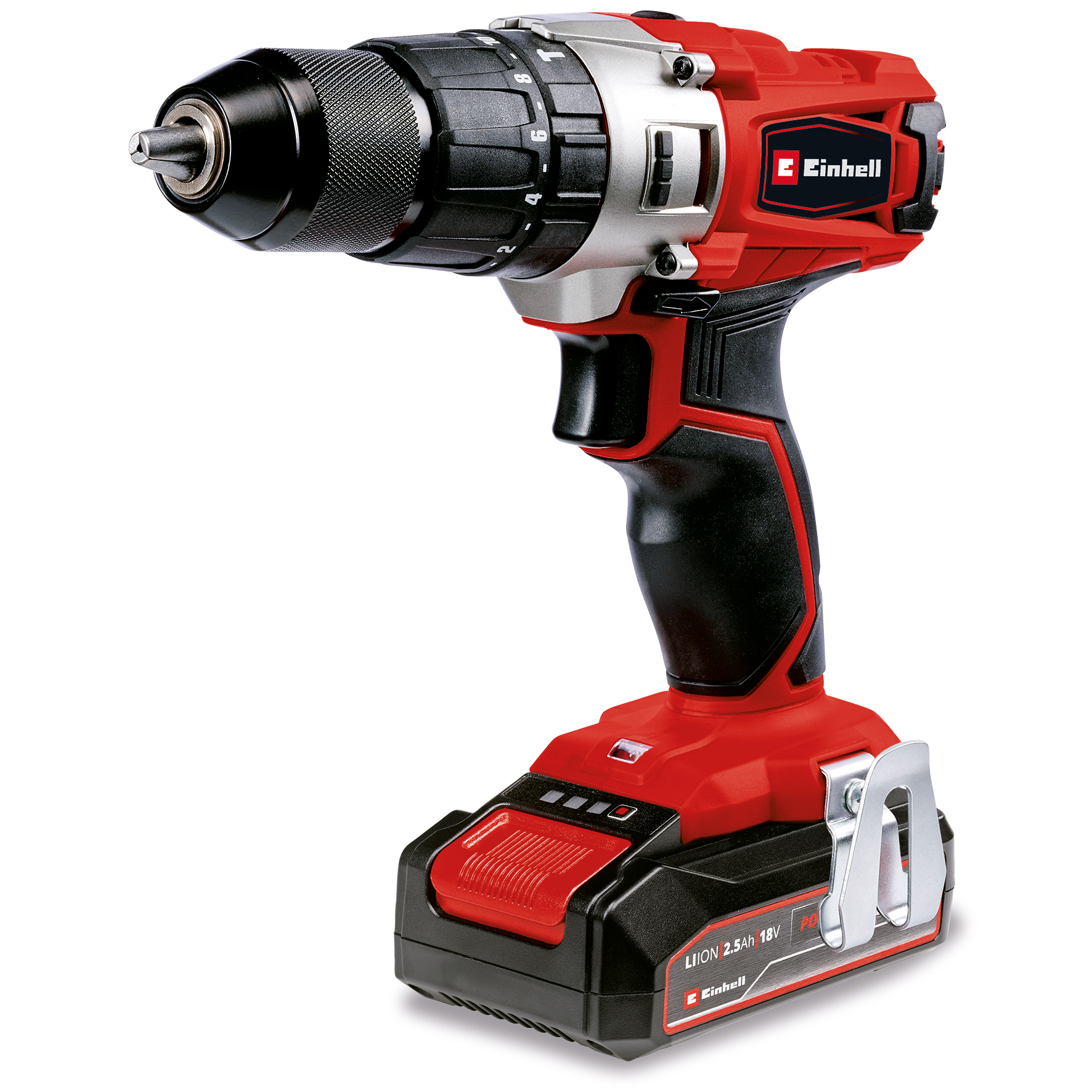 Slagbormaskinsett Einhell TE-CD 18/2 Li-i med 1x2,5 Ah Batteri og 22 delers Bit- og Borrsett