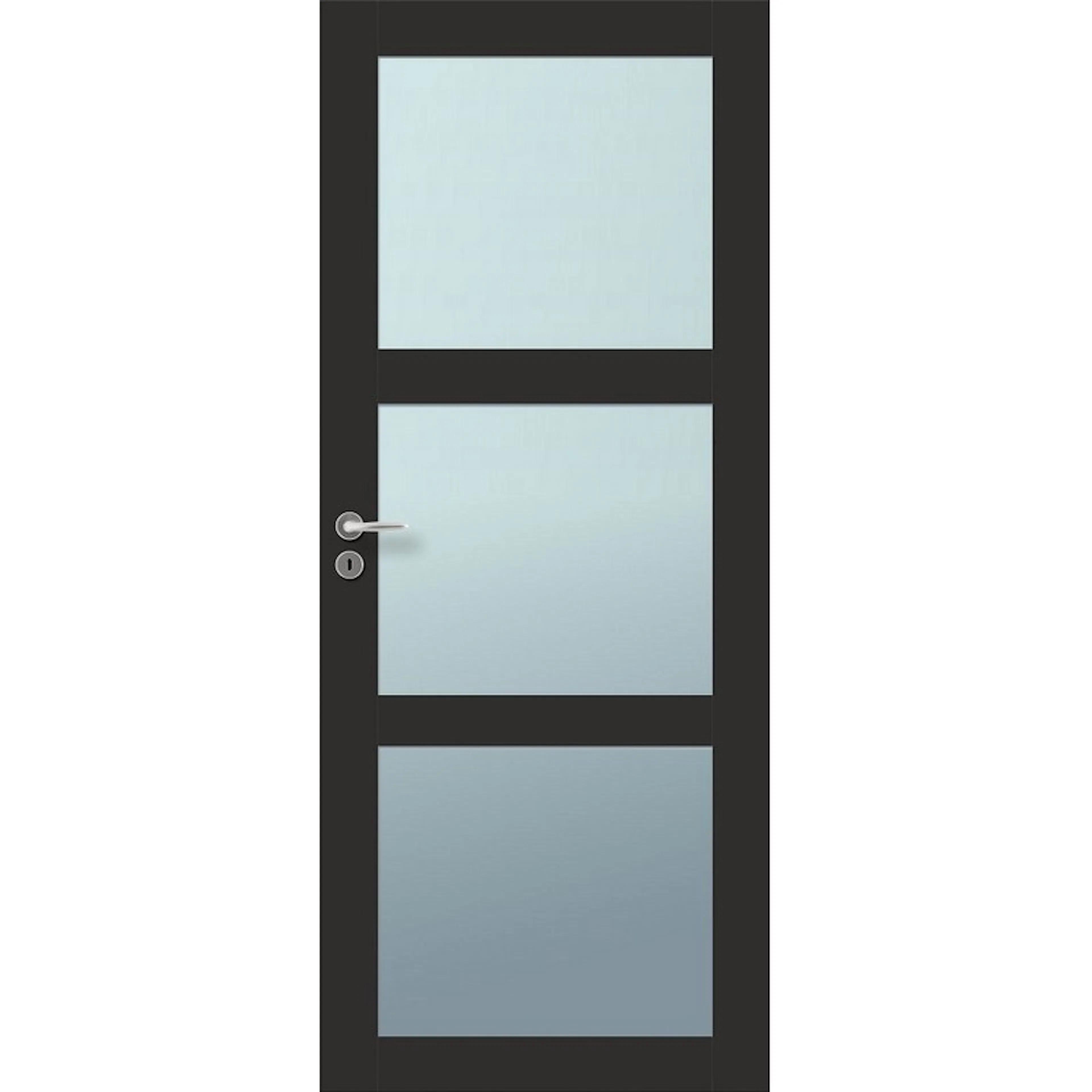 DØR ID LÅGEN SORT 3-GLASS 9X20 90x200, Sort, NCS S 8500N