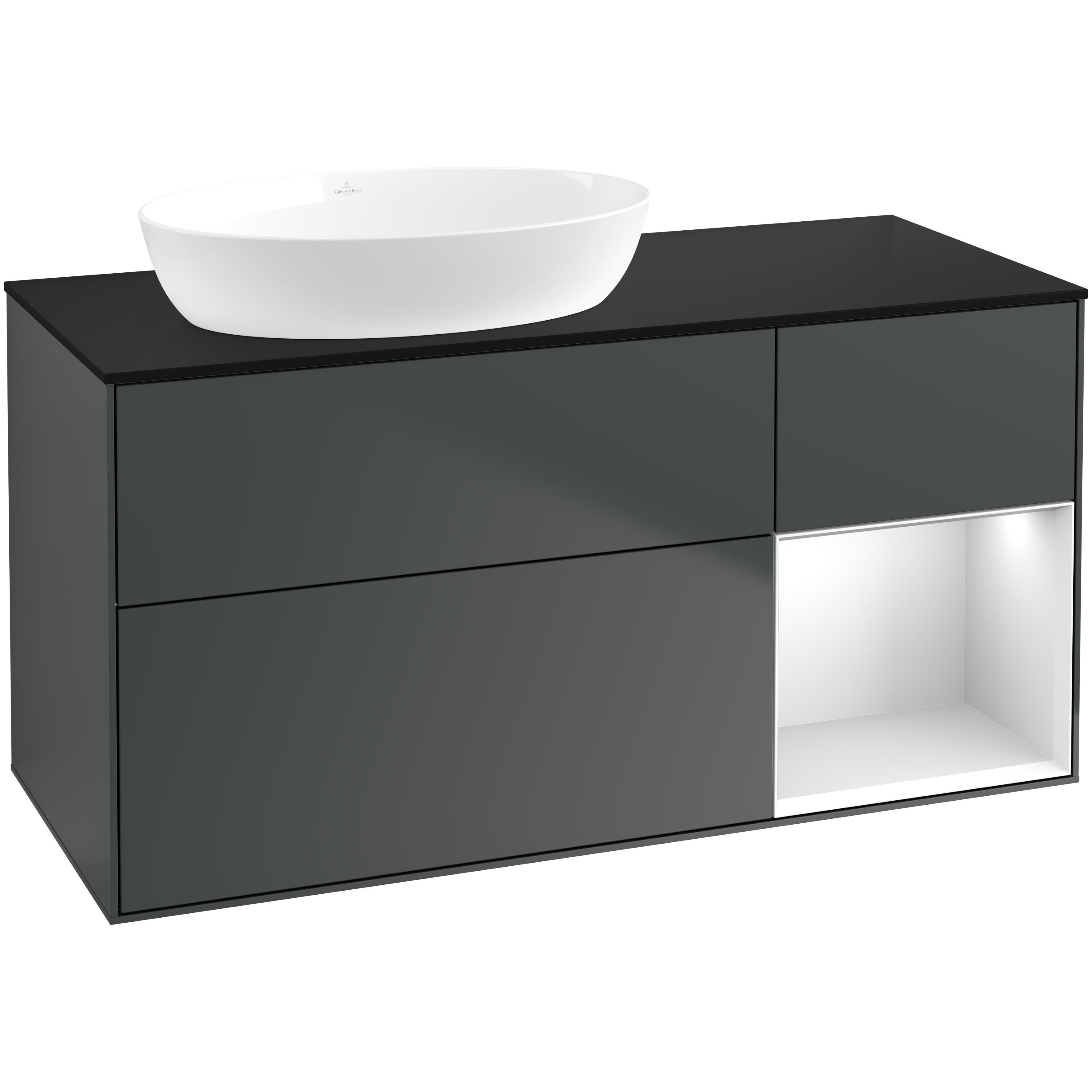 Tvättställsskåp Villeroy & Boch Finion med 3 Lådor Hylla och Bänkskiva för Ocentrerat Tvättställ från Artis & Collaro