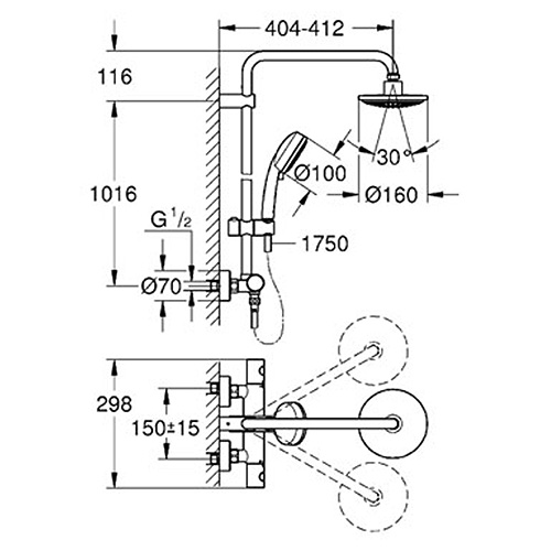 Takduschset Grohe New Tempesta Cosmopolitan 160 150 cc
