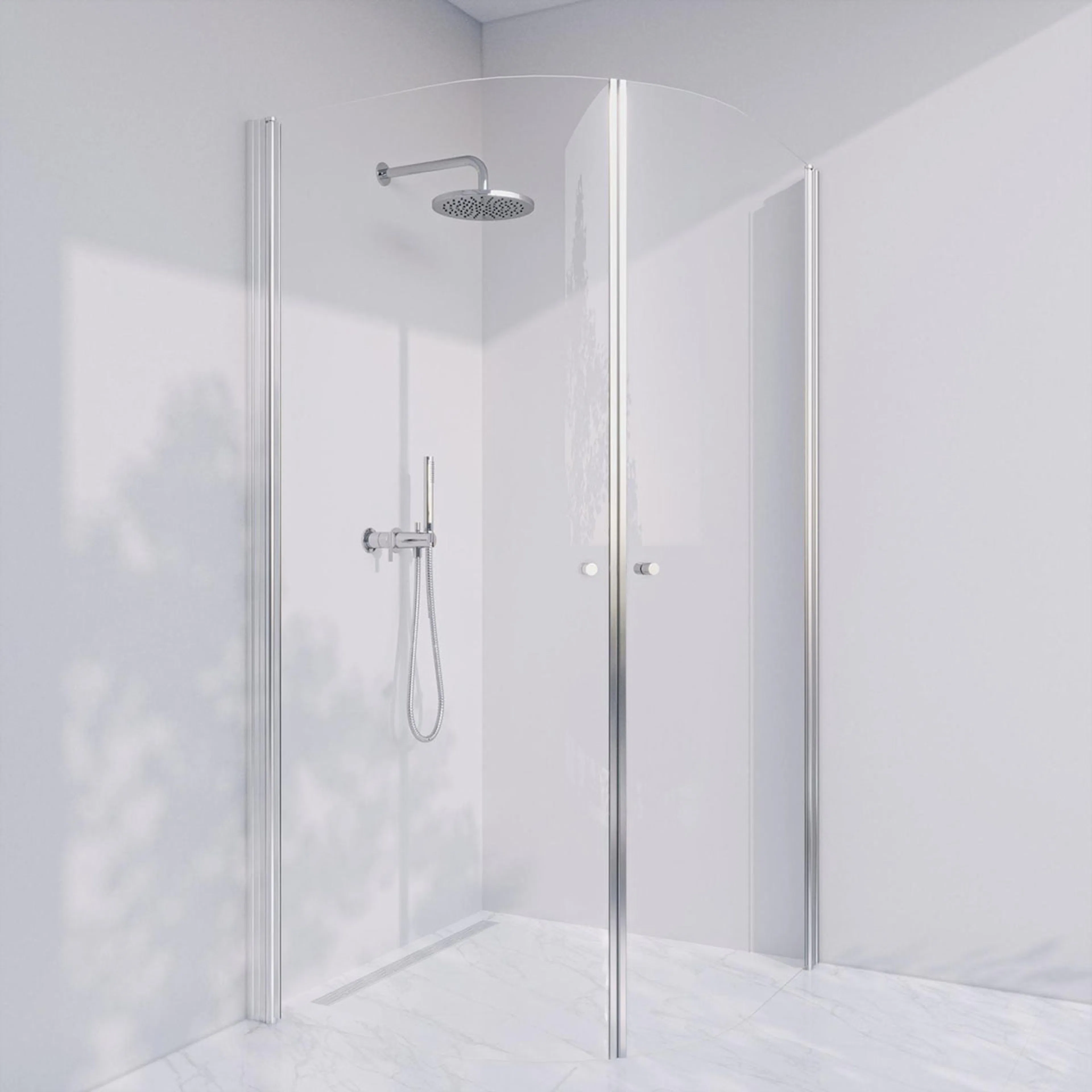 Invitrea Prime PH44/80x80/Blankpolerad/Räfflad knopp/Klart g Storlek: 800x800 mm, Glastyp: Klarglas, Handtag: Blankpolerad Räfflad knopp, Profil: Blankpolerad