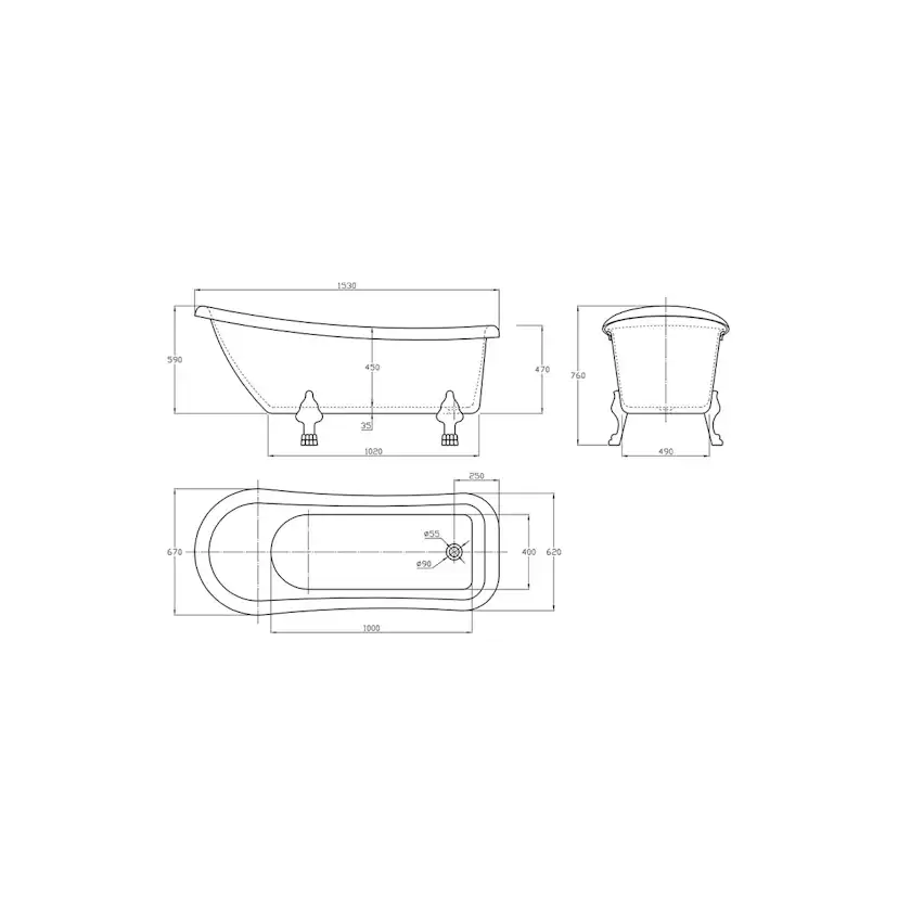 Badekar Noro Old England 1530 mm Hvit