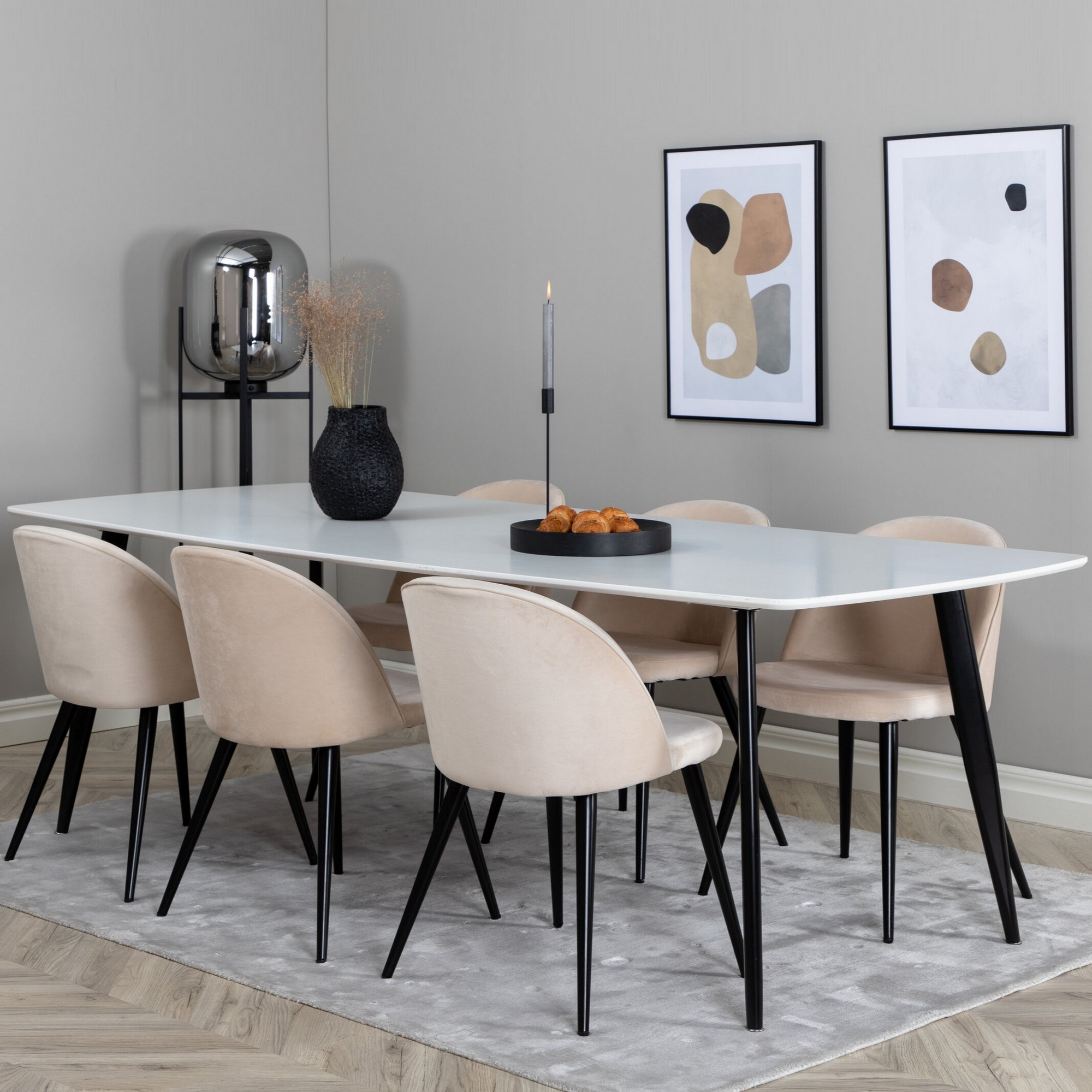 Spisegruppe Venture Home Polar med 6stk Velvet Stoler