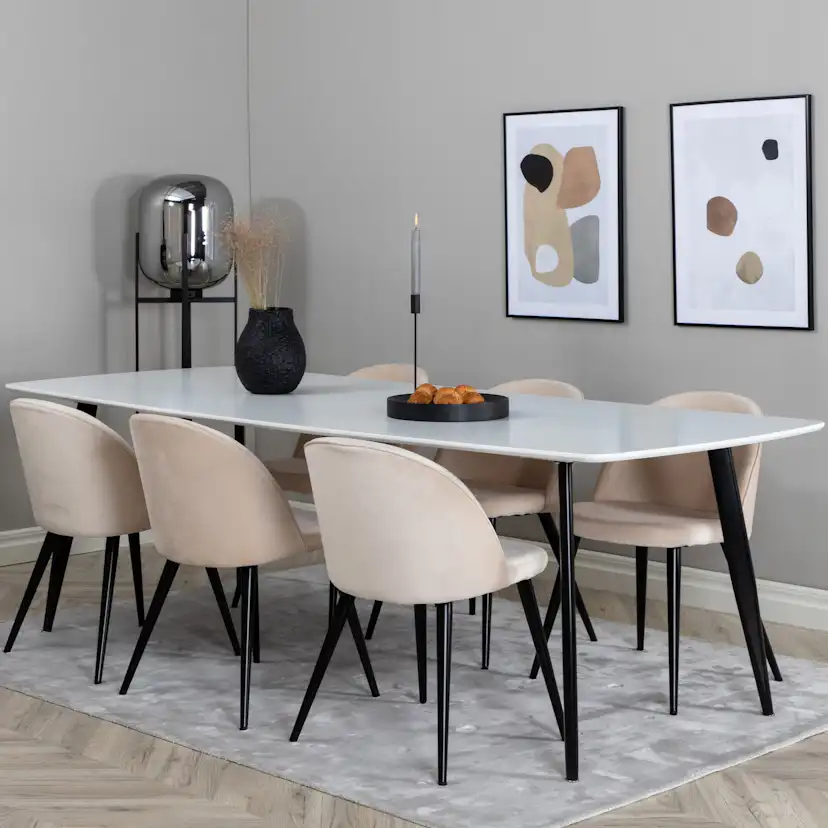 Spisegruppe Venture Home Polar med 6stk Velvet Stoler