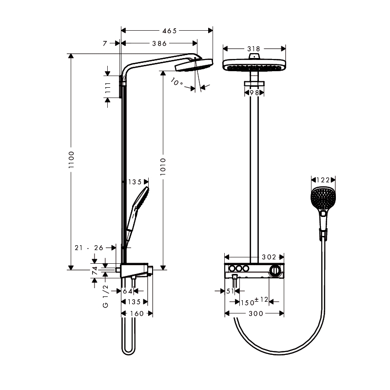 Takdusjsettt Hansgrohe Raindance Select E 300 3-jet Showerpipe