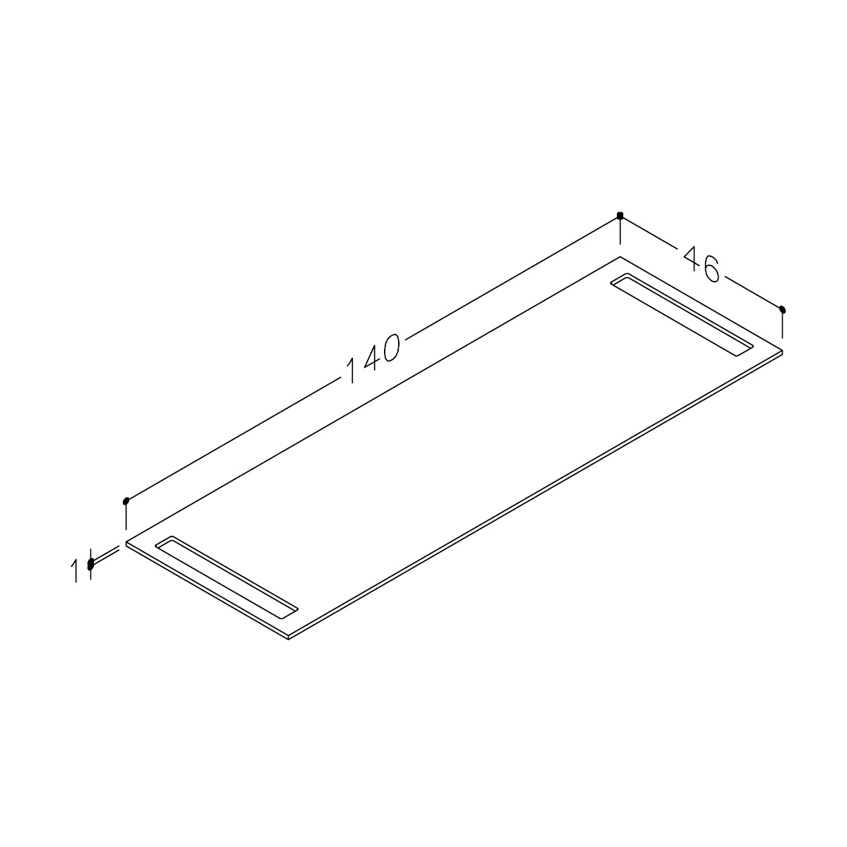 Benkeplate 140 HPL med håndkleholder begge sider, sort antra Svart Antrasitt, LxB: 1400x460 mm