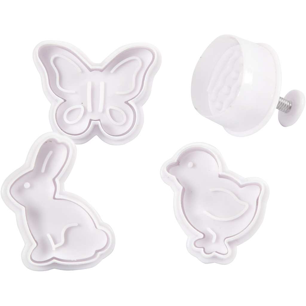Utstikksformer Creativ Company med Preg Hvit Påskeegg Hare Kylling Sommerfugl 5 cm 4 St/1 Pk