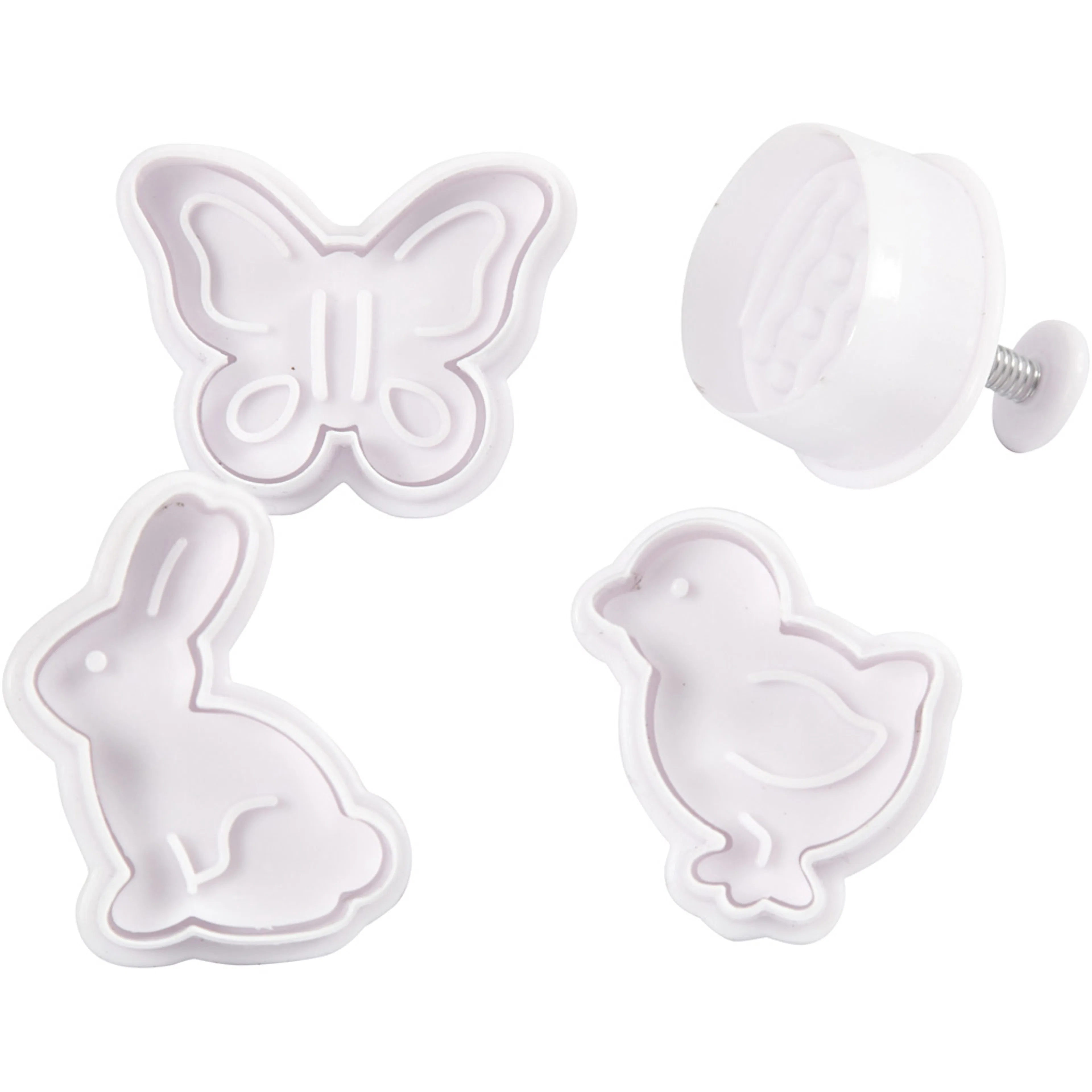 Utstikksformer Creativ Company med Preg Hvit Påskeegg Hare Kylling Sommerfugl 5 cm 4 St/1 Pk