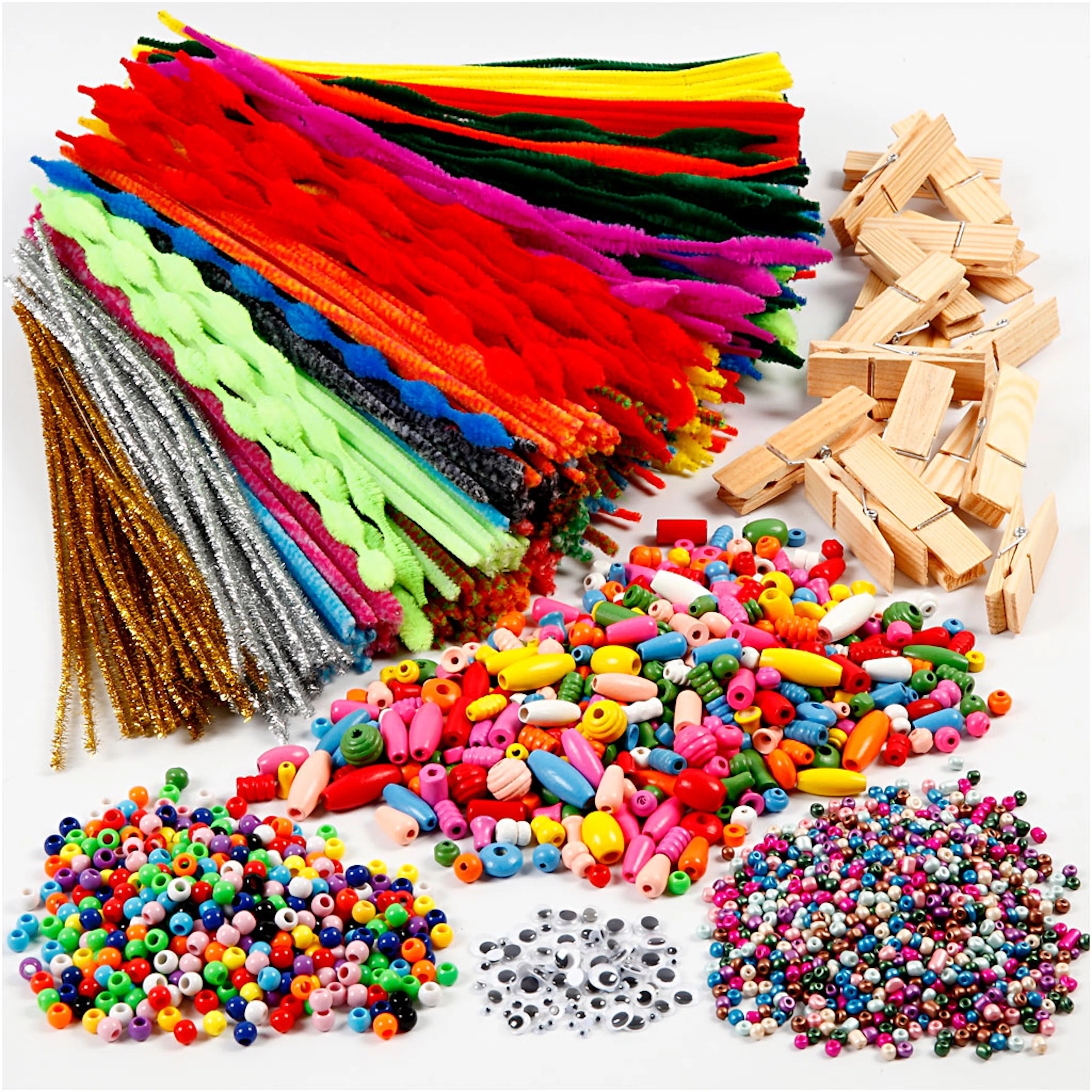 Materiellsett Creativ Company - Morsomt med klemmer og pipe-renser i blandete farger. 1 sett.