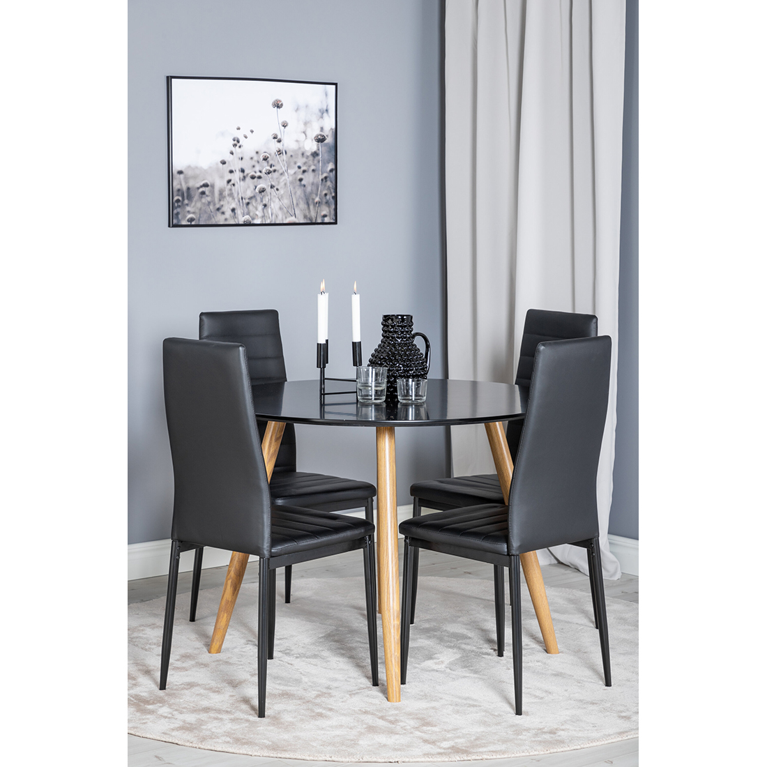 Spisegruppe Venture Home Plaza Ø100 cm med 4st Slim Spisestoler