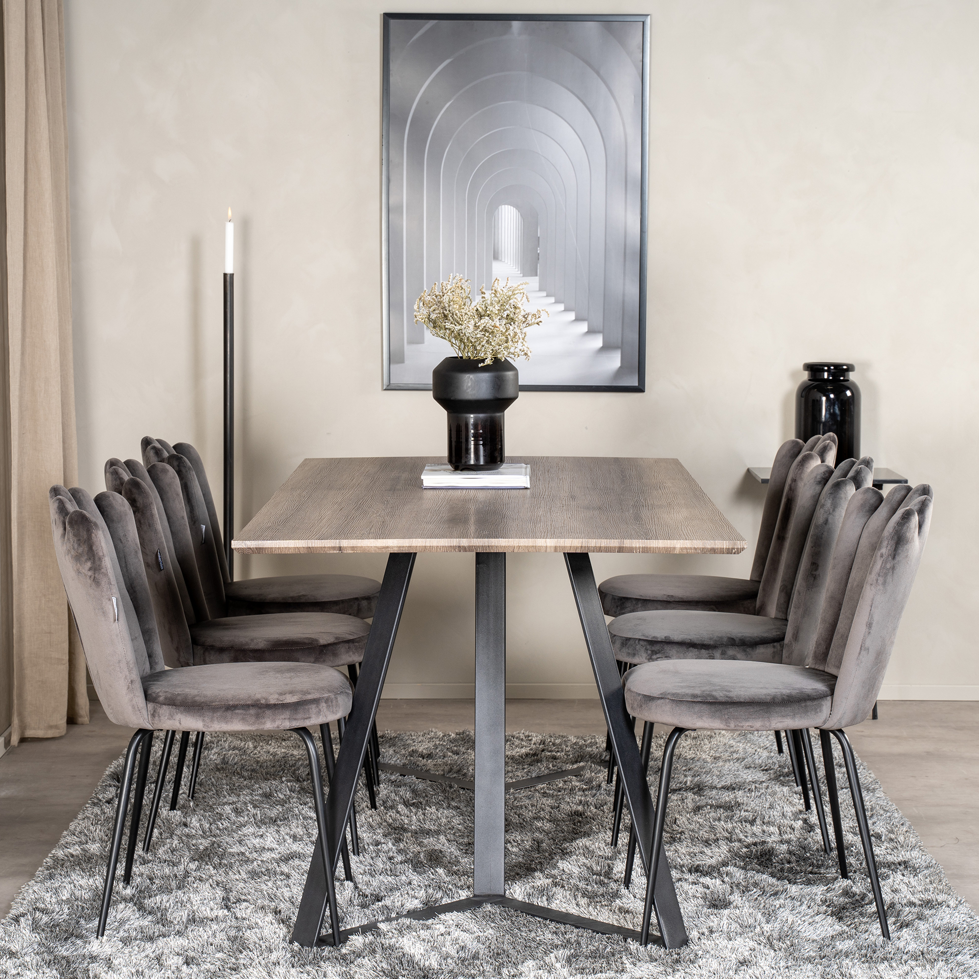 Spisegruppe furniture/fashion Madde med 6 Limhamn Light Stoler