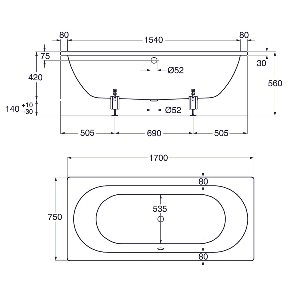 Inbyggnadsbadkar Gustavsberg 1700 Duo