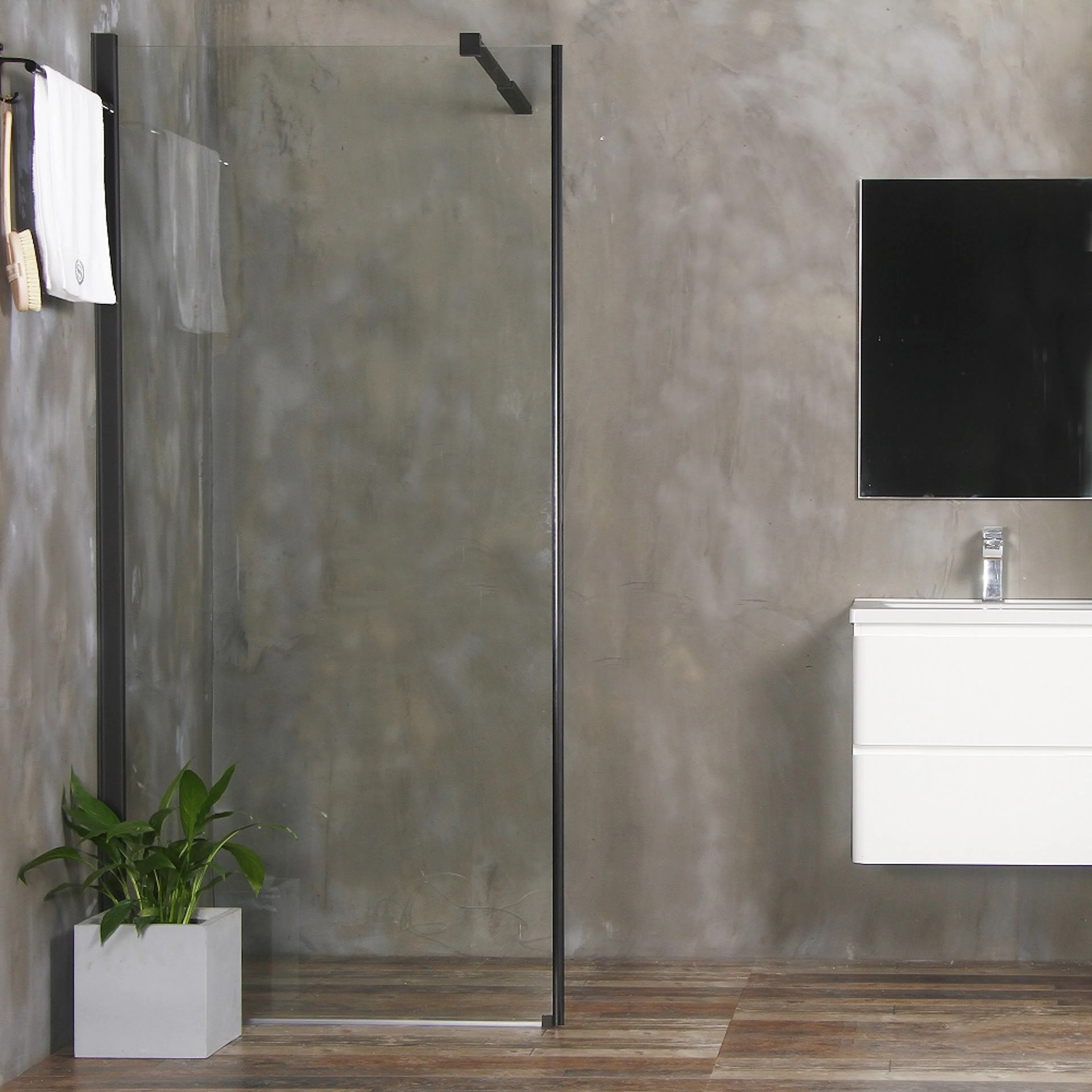 Dusjvegg Bathlife Allsidig P/P Klarglass Sort