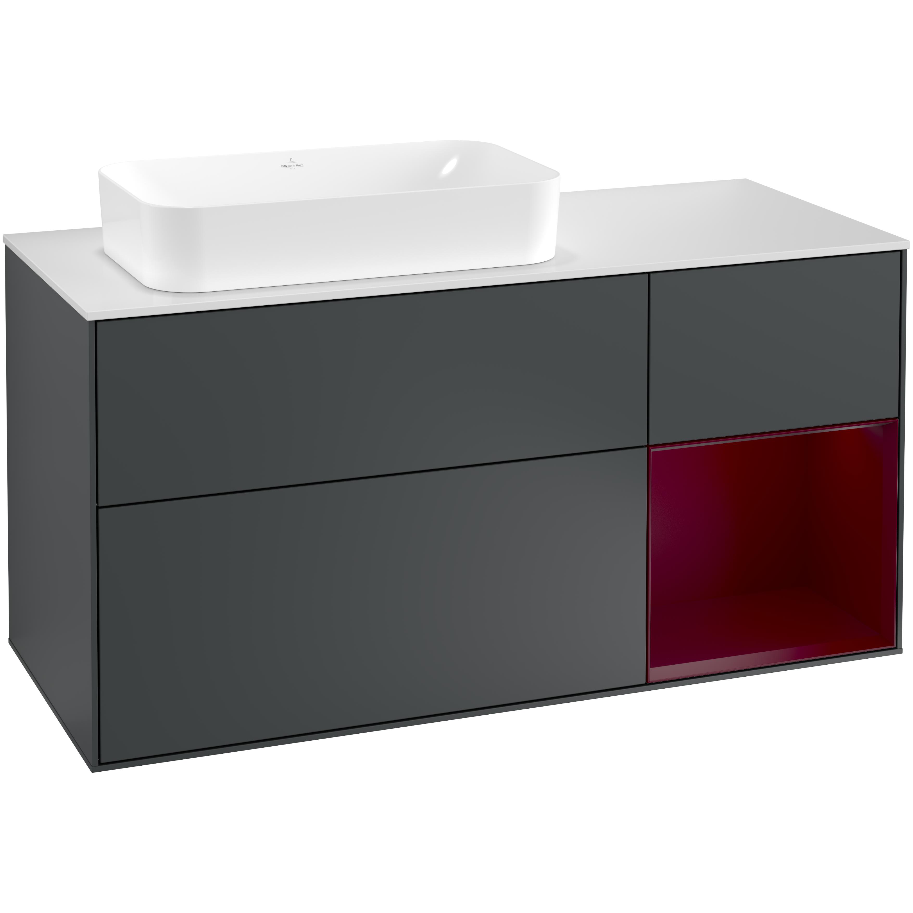 Tvättställsskåp Villeroy & Boch Finion med 3 Lådor Hylla och Bänkskiva för Ocentrerat Fristående Tvättställ