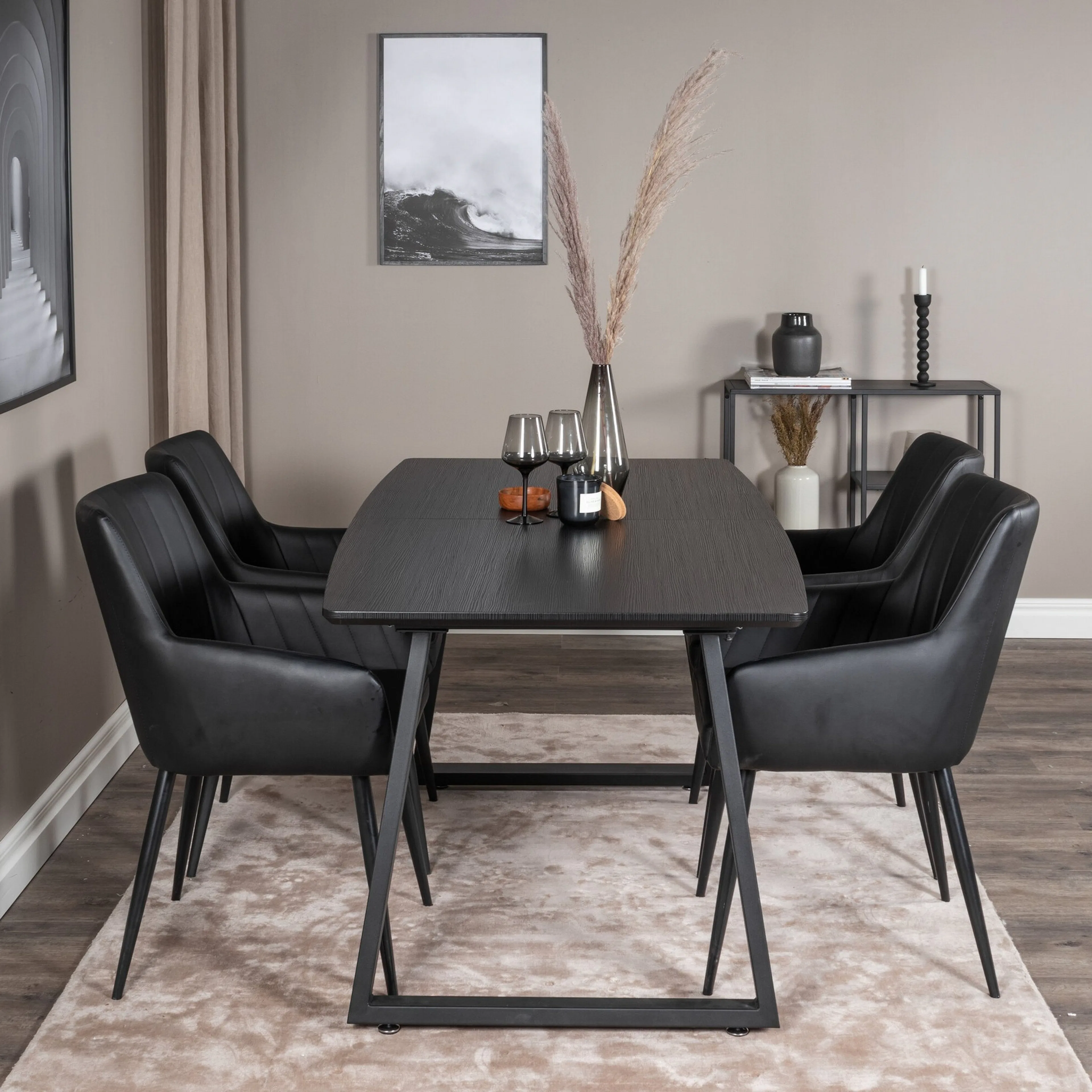 Spisegruppe Venture Home Inca med 4stk Comfort Stoler Sort/Sort