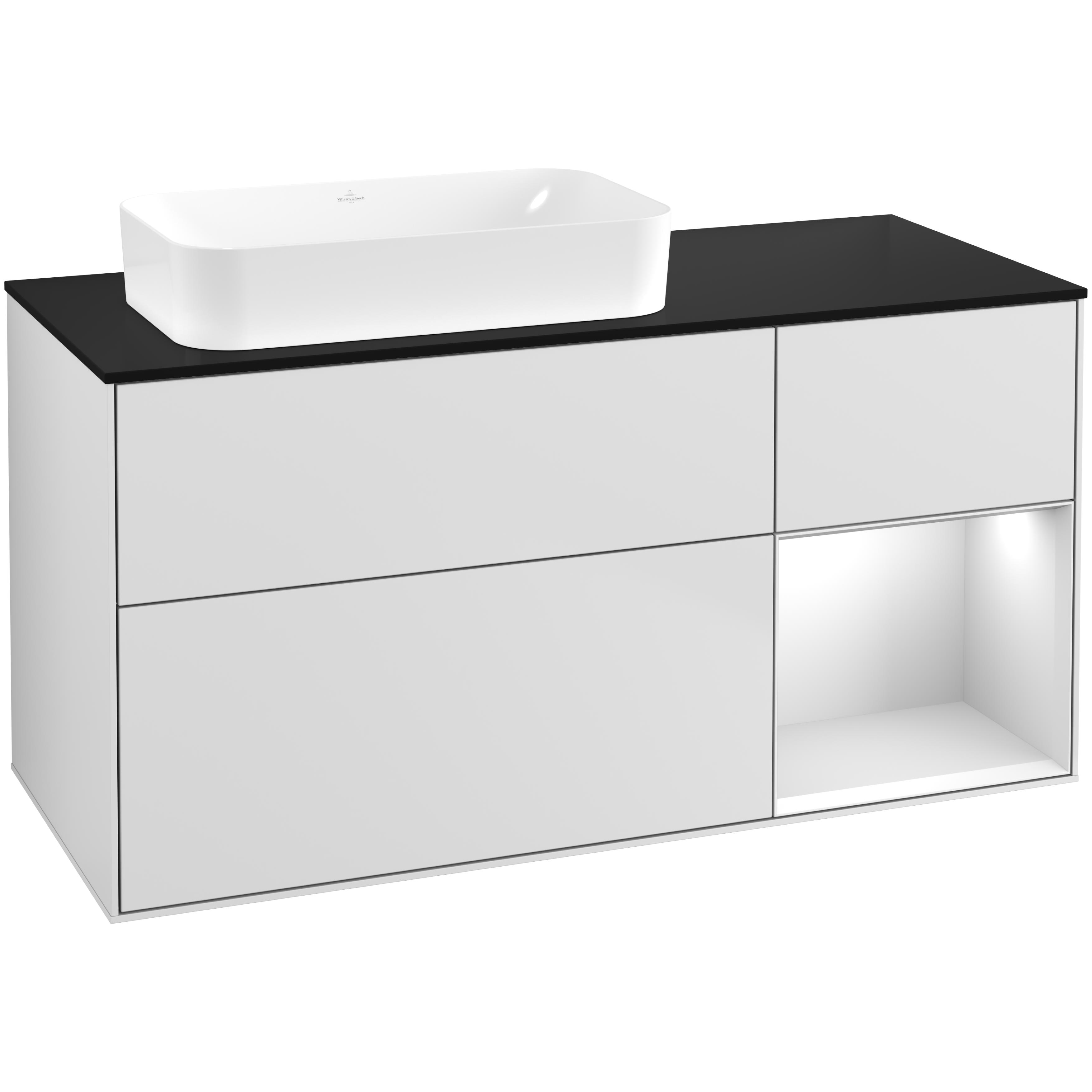 Tvättställsskåp Villeroy & Boch Finion med 3 Lådor Hylla och Bänkskiva för Ocentrerat Fristående Tvättställ