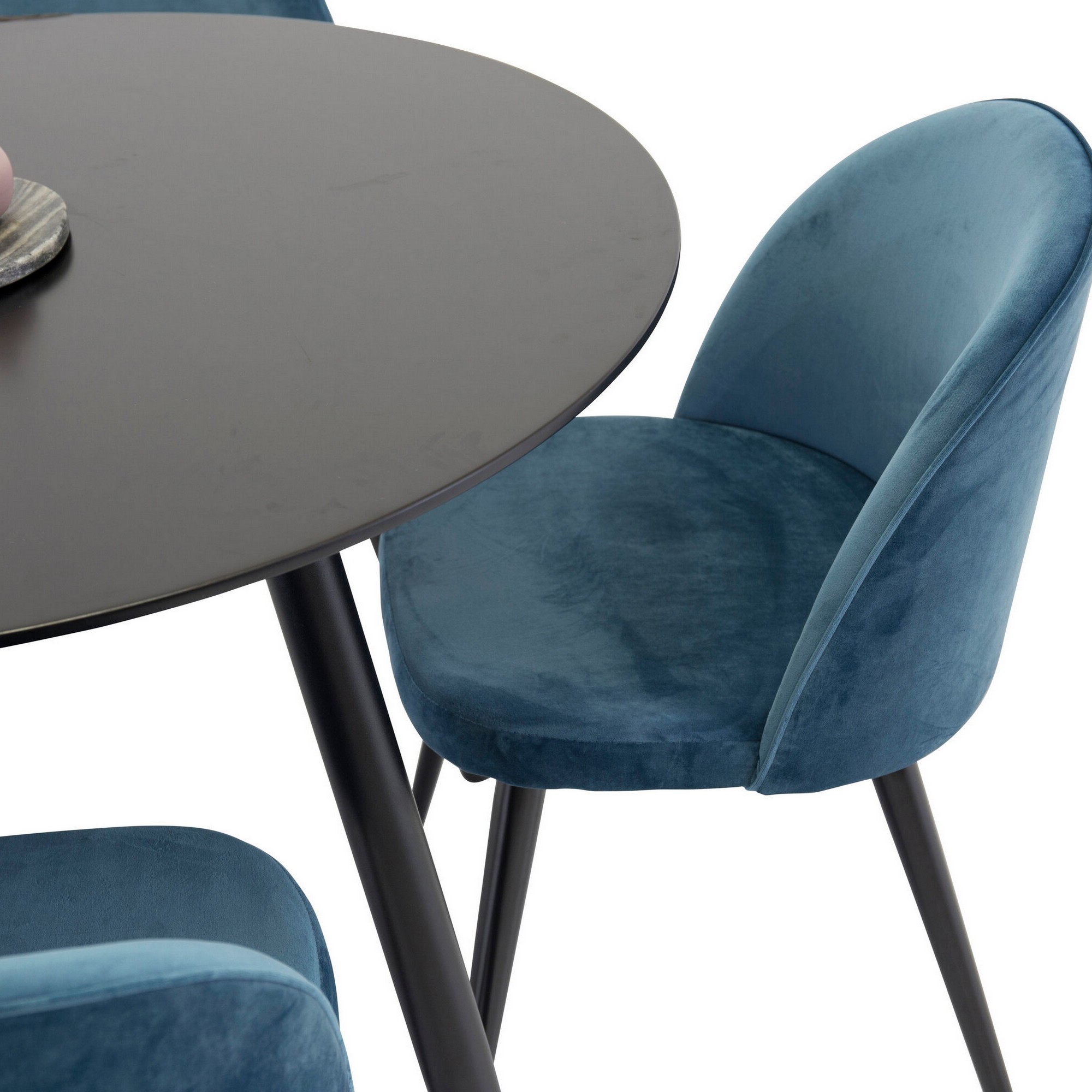 Plaza Runt Matbord - Svart / Svart - ø100*H75 +Velvet Dining Sort/Blå