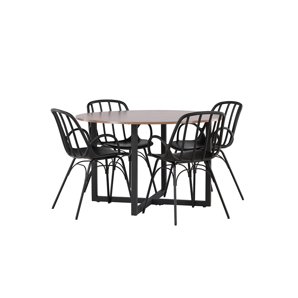Spisegruppe Venture Home Durango Ø 120 cm med 4 Dyrön Stoler