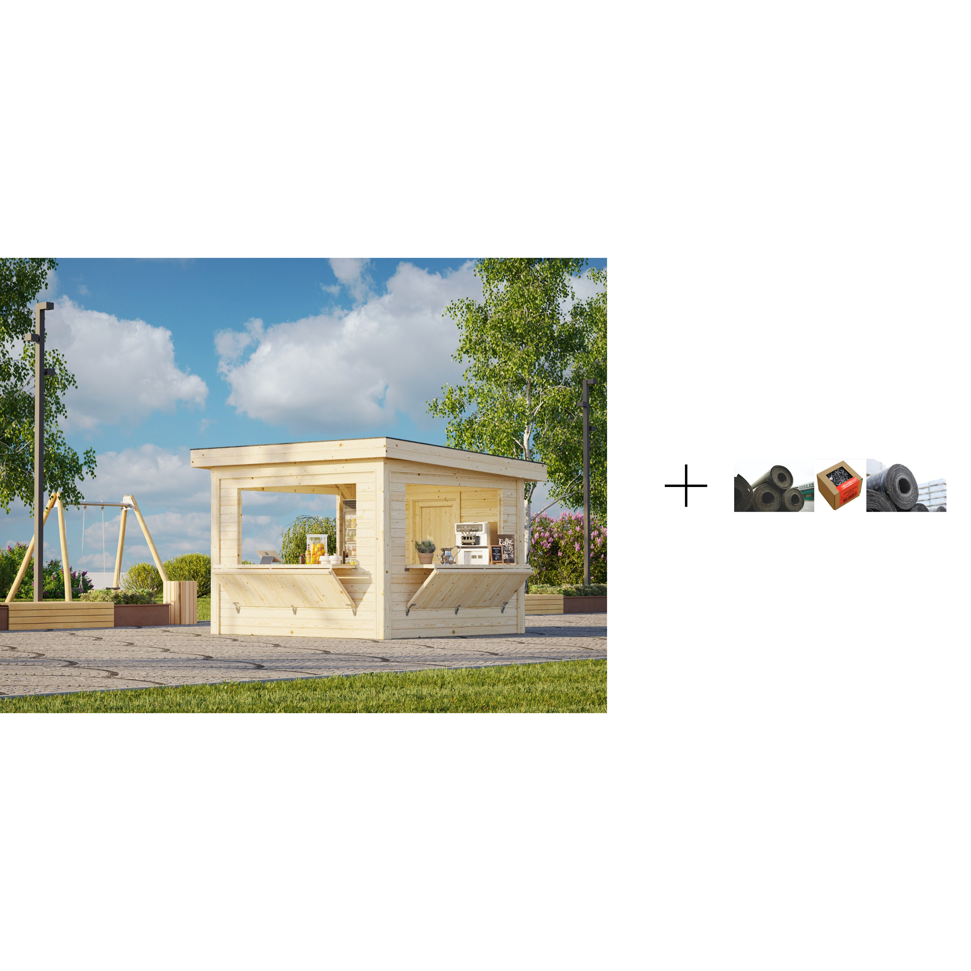 Kiosk Palmako Lenna 8,3 m2 Set 306 med Papp, Spiker og SBS Takbelegg