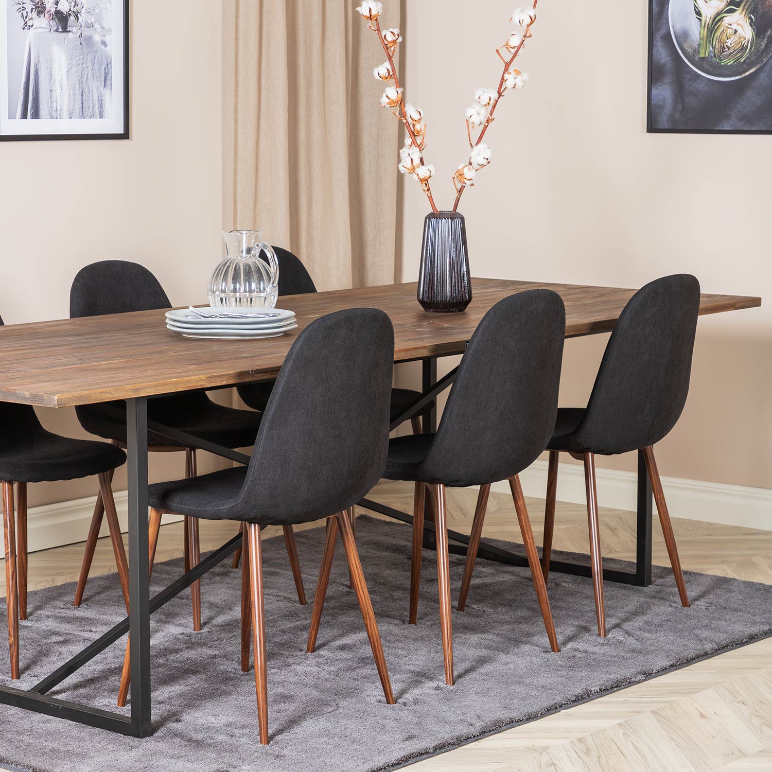 Spisegruppe Venture Home Peo med 6 Pobbie Stoler Polyester