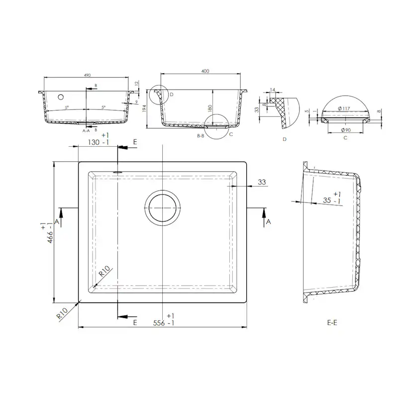 Kjøkkenvask Lavabo Jupiter 600 Sort Matt