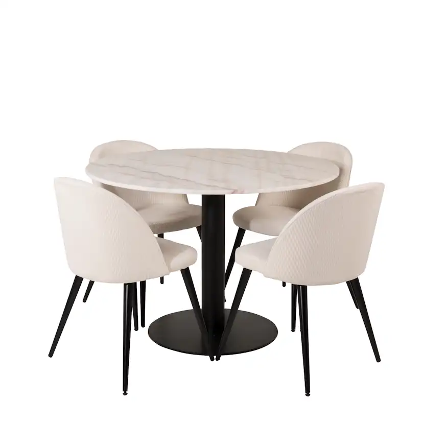 Spisegruppe Venture Home Estelle Rundt med 4 Valentina Stoler