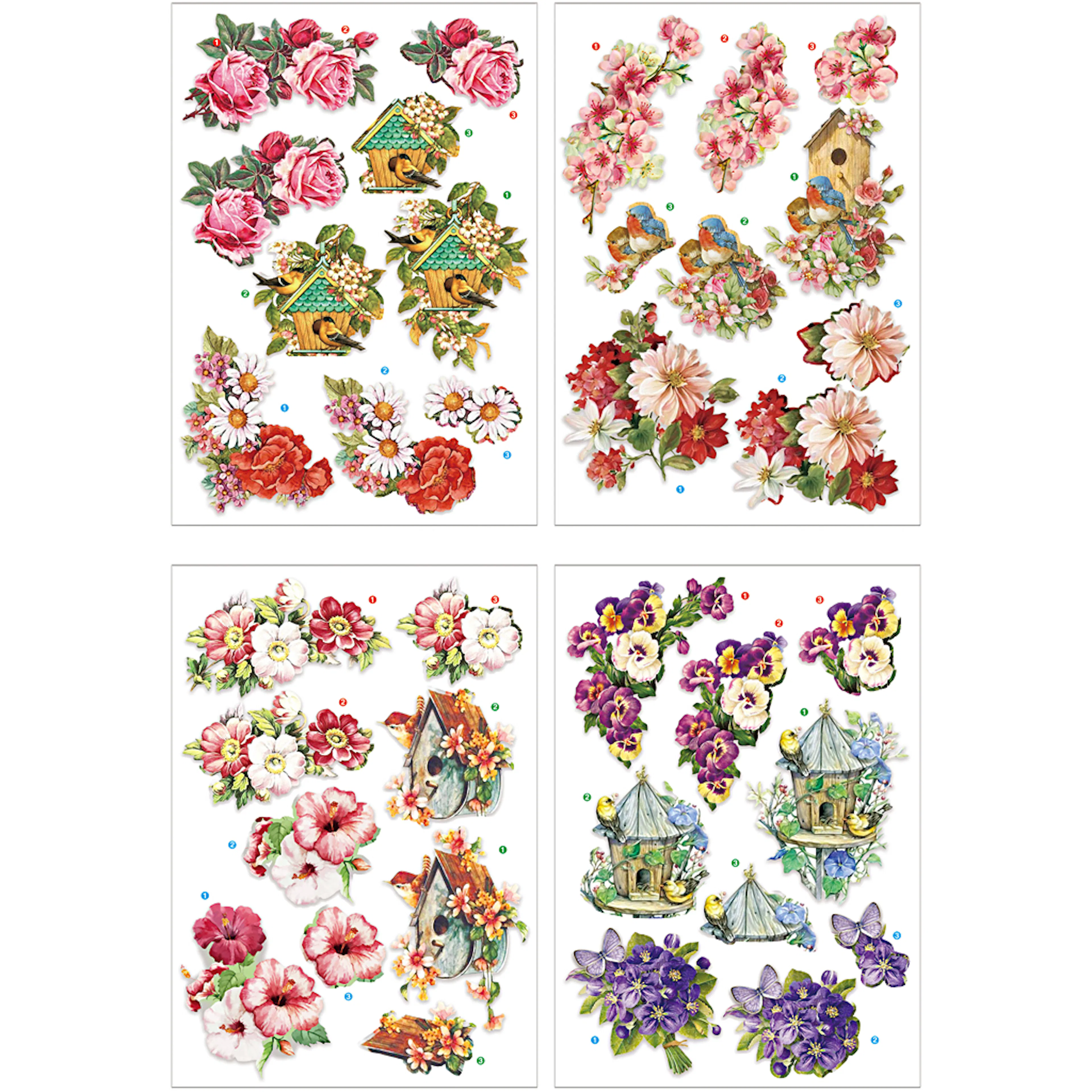 3D Motiv Creativ Company Blomster og Fugler 4 ark/1 Pk