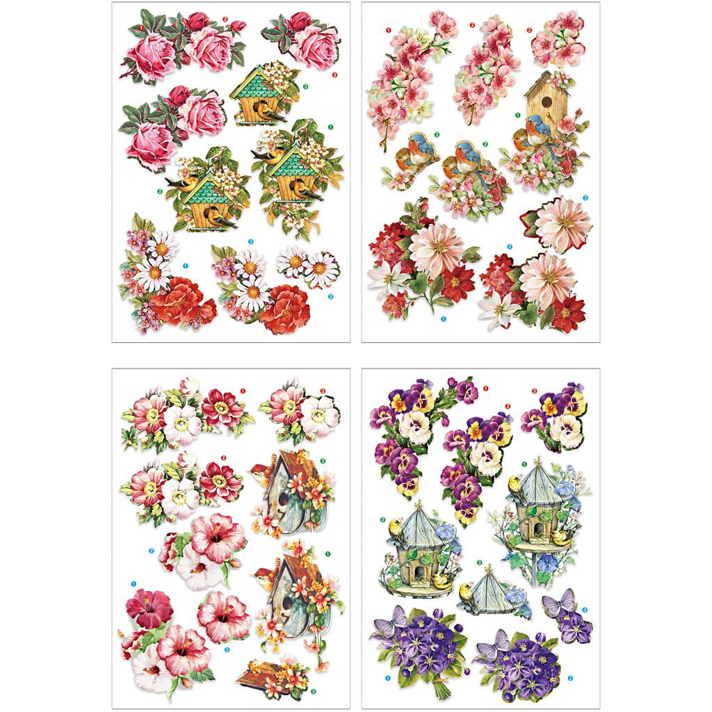 3D Motiv Creativ Company Blomster og Fugler 4 ark/1 Pk