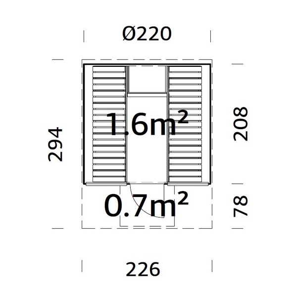 Badstuhus Palmako Anita 1,6 + 0,7 m2 m/Glassfront