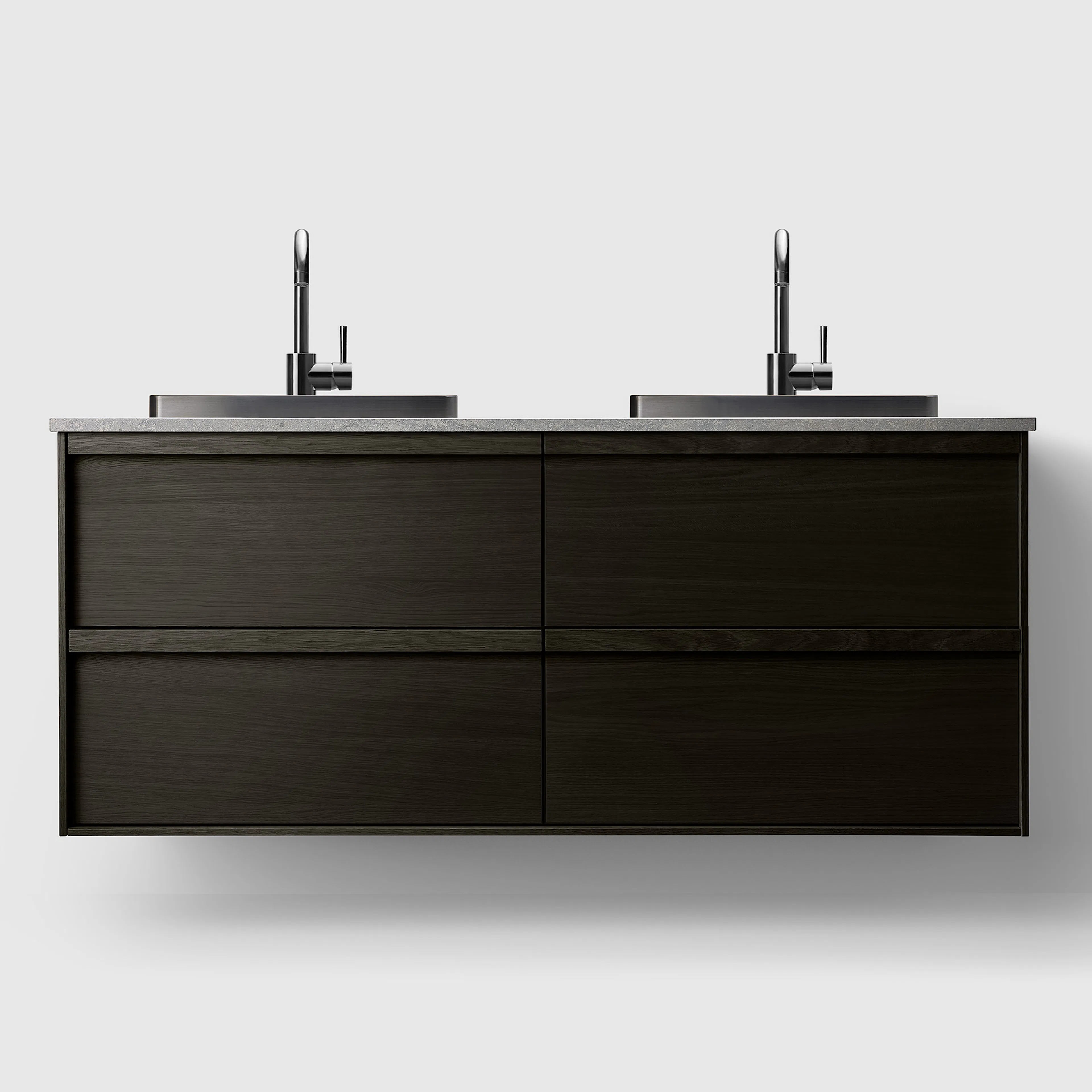 Haven Kommod H2/140 Dark Wood Norrvange LG/Bl Chrome Svart Ask, Stenskiva i Norrvange Ljusgrå, Handfat i Svart Krom