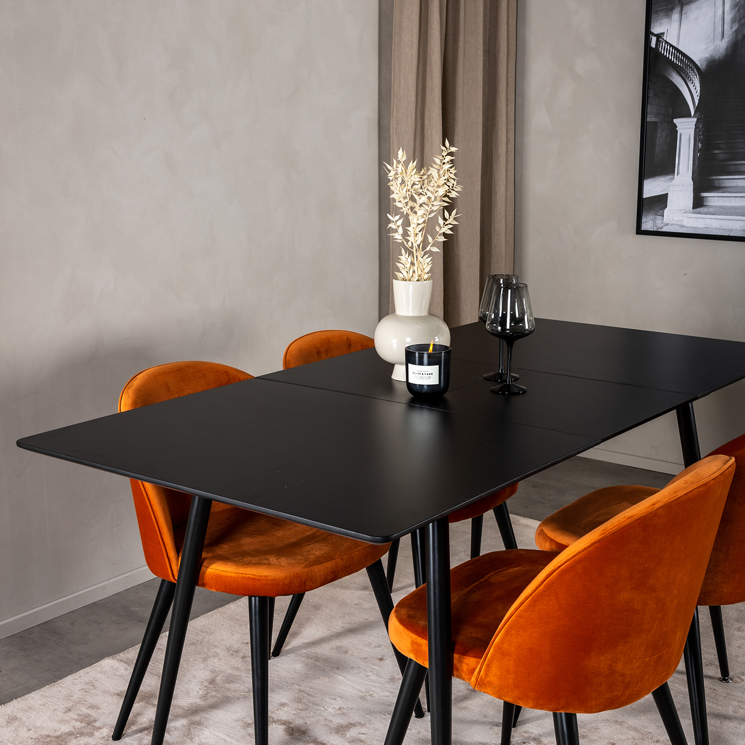 Spisegruppe Venture Home Silvia med Innleggsplate og 4 Valentina Stoler