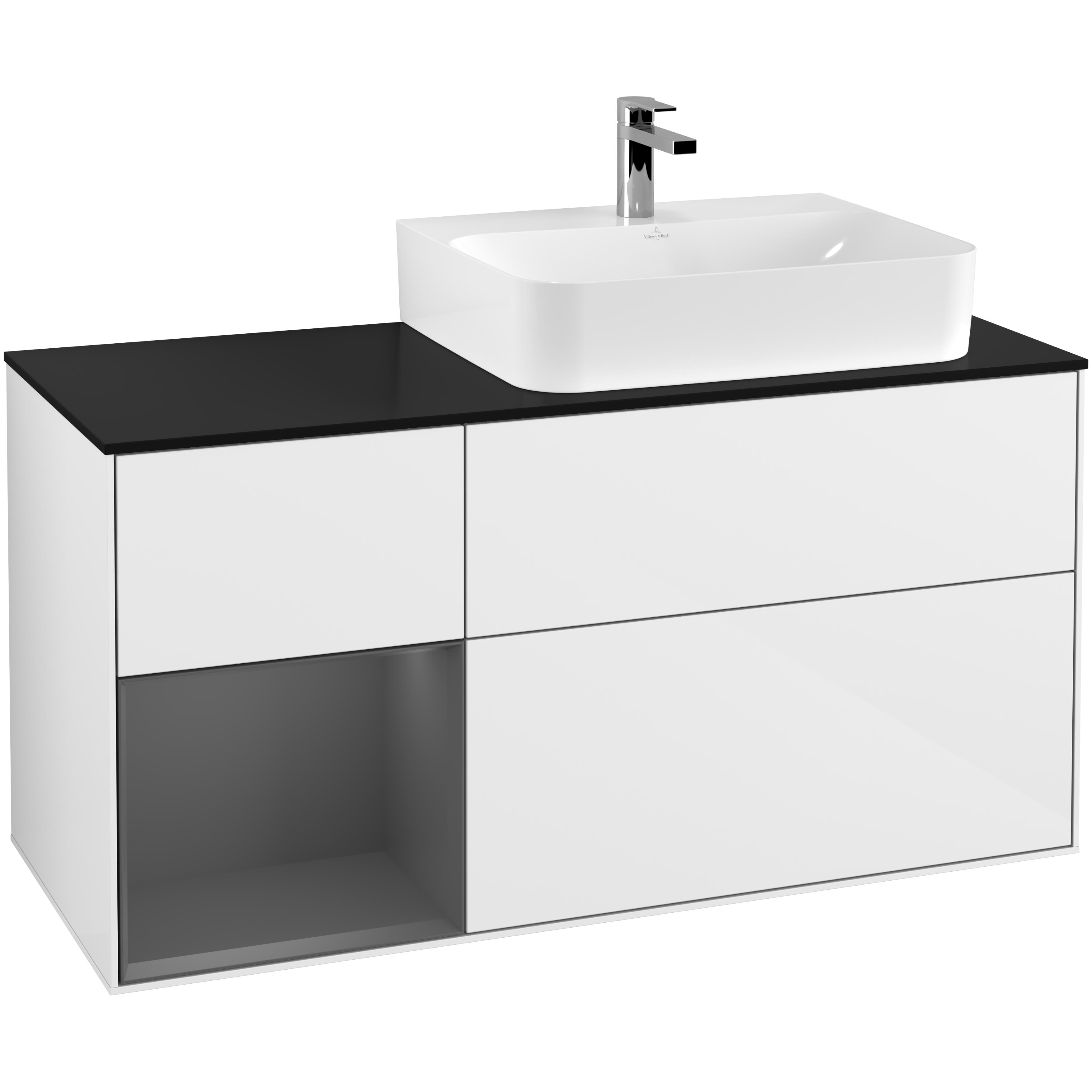 Tvättställsskåp Villeroy & Boch Finion med 3 Lådor Hylla och Bänkskiva för Ocentrerat Tvättställ | badrum - badrumsmobler - tvattstallsskap-och-kommod | KakelKungen