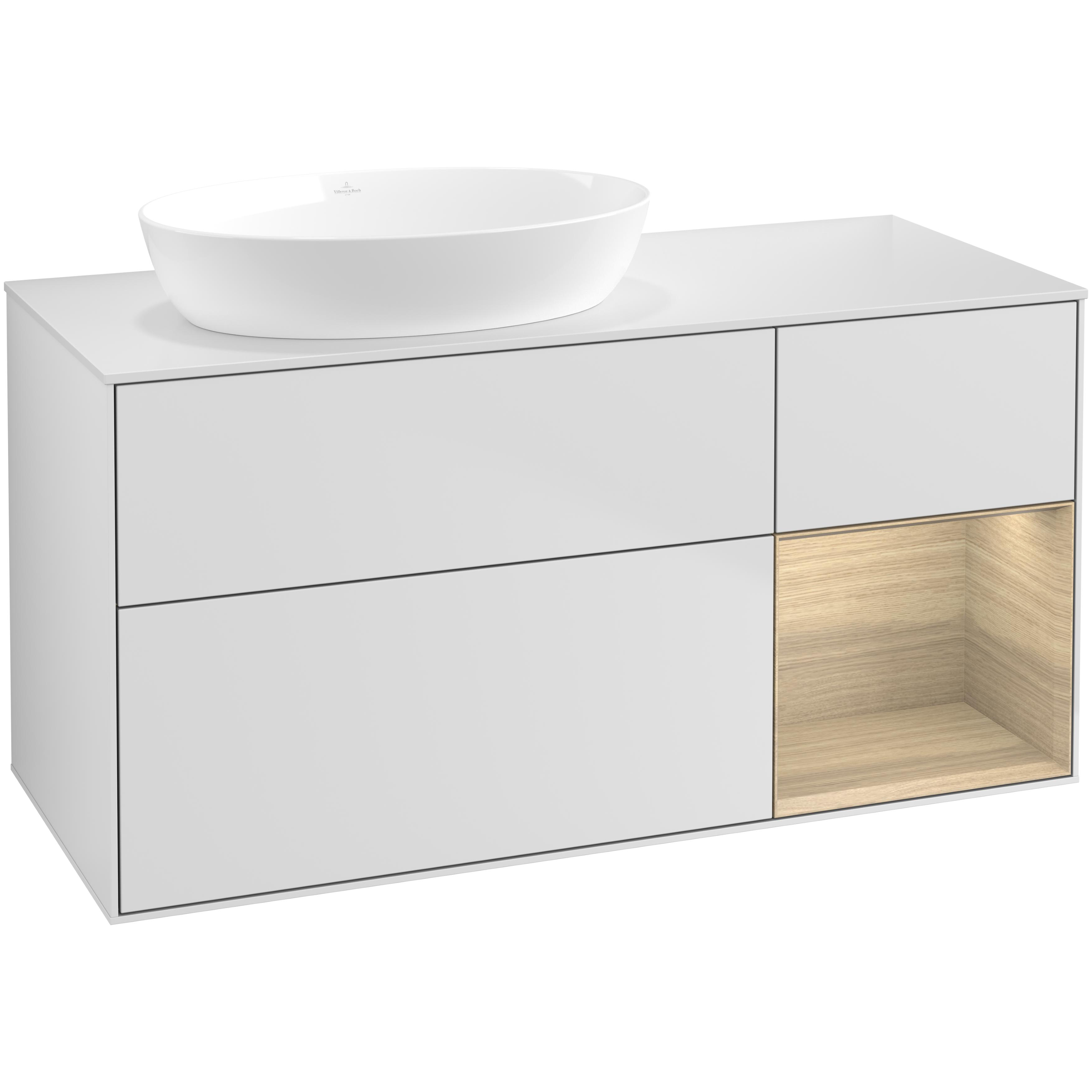 Tvättställsskåp Villeroy & Boch Finion med 3 Lådor Hylla och Bänkskiva för Ocentrerat Tvättställ från Artis & Collaro