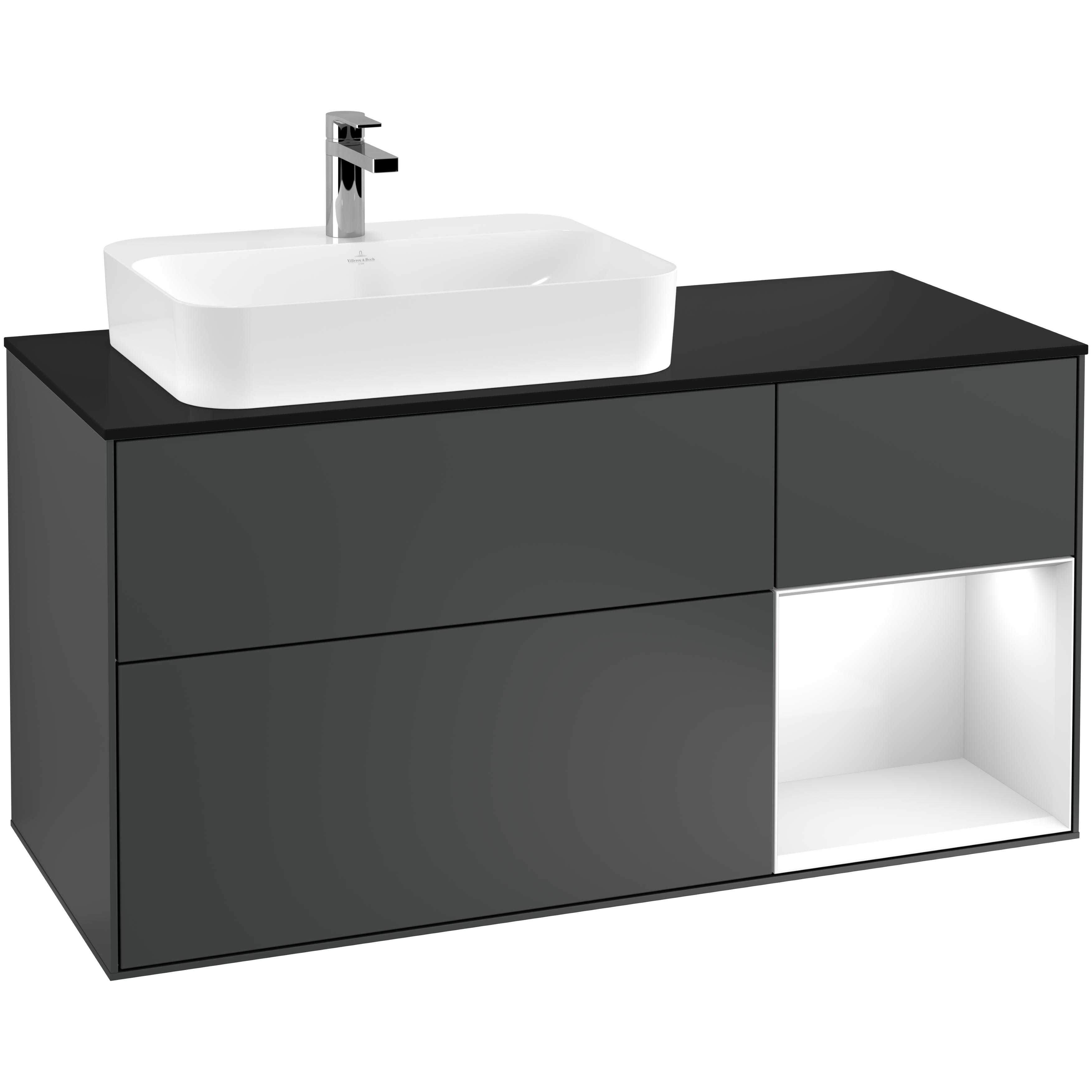 Tvättställsskåp Villeroy & Boch Finion med 3 Lådor Hylla och Bänkskiva för Ocentrerat Ytmonterat Tvättställ