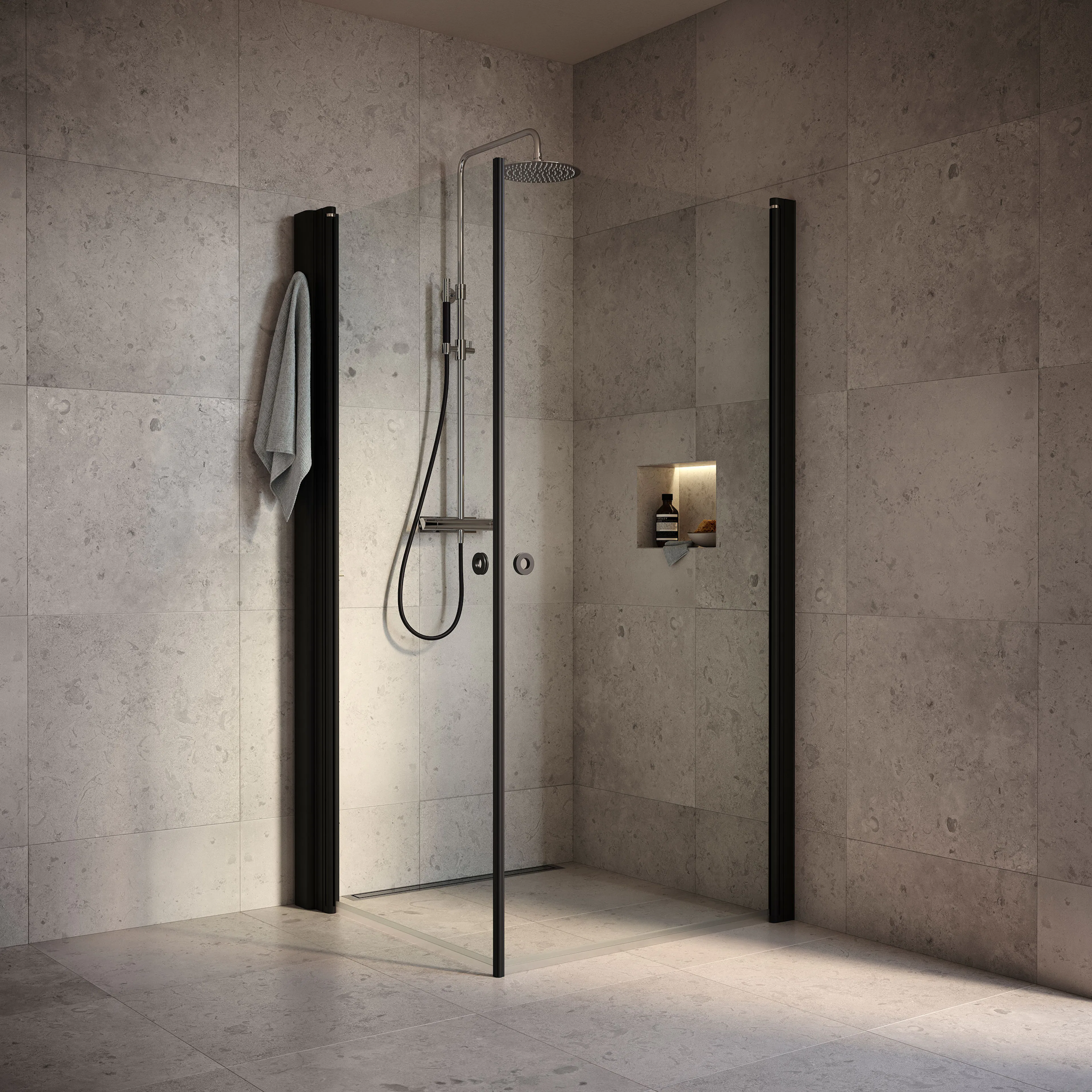 Duschpaket Angel: 51202189 Duschvägg Linc Angel 800x900, Cle BxDxH: 800x900x2000 mm, Profil: Mattsvart