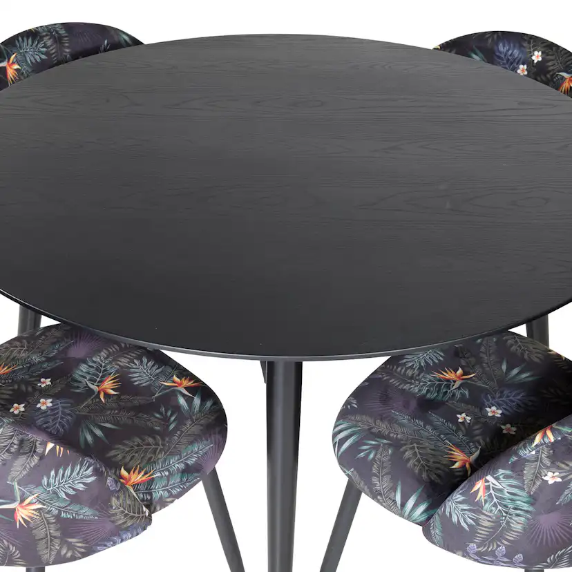 Dipp Table-Black+Velvet Chair-Black Flower fabric_4 Sort/Messing/Blomstermønstret, Polyester