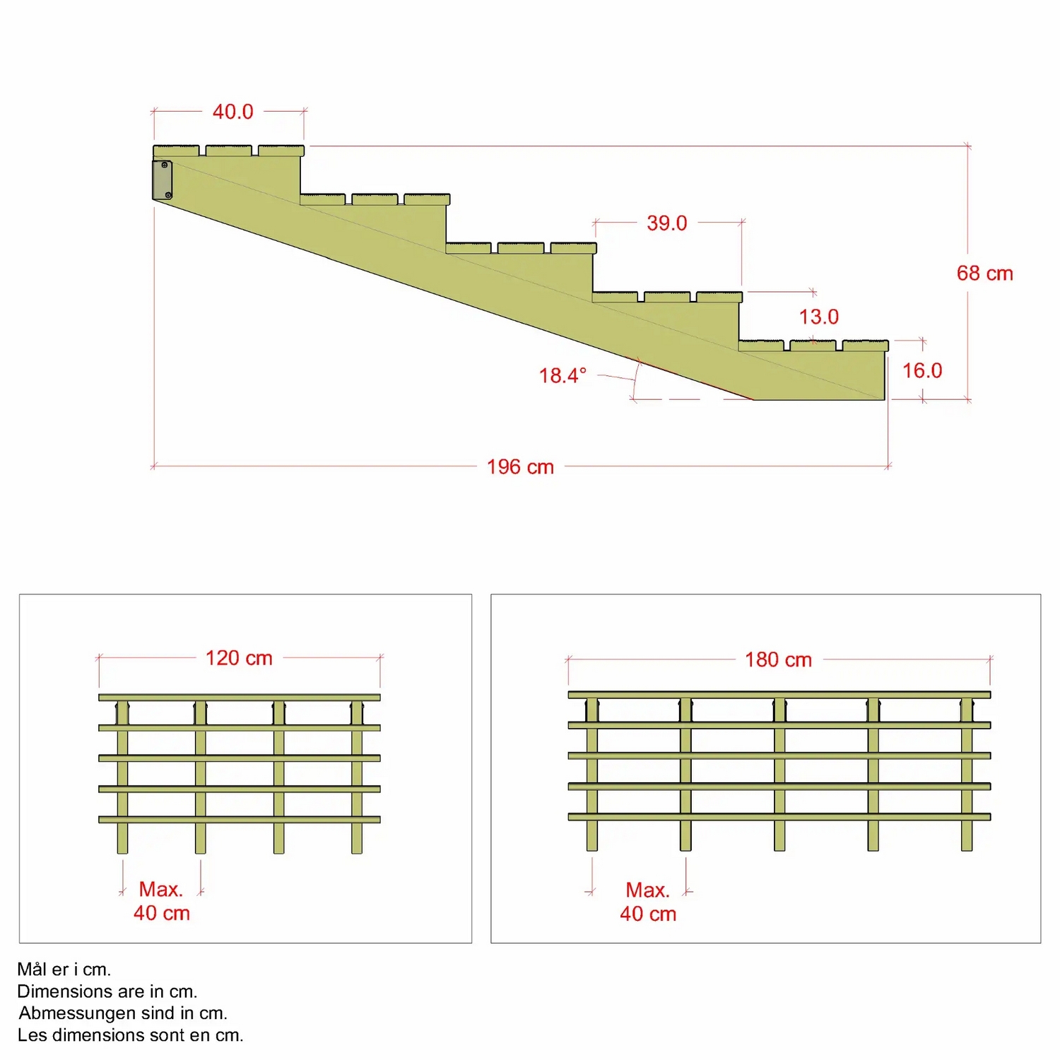 Terrassetrapp PLUS Trinndybde 39 cm B180