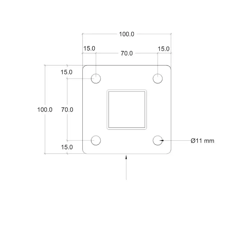 Stålstolpe PLUS med Fot til Trapperekkverk med Bolter 4,5 x 4,5 cm