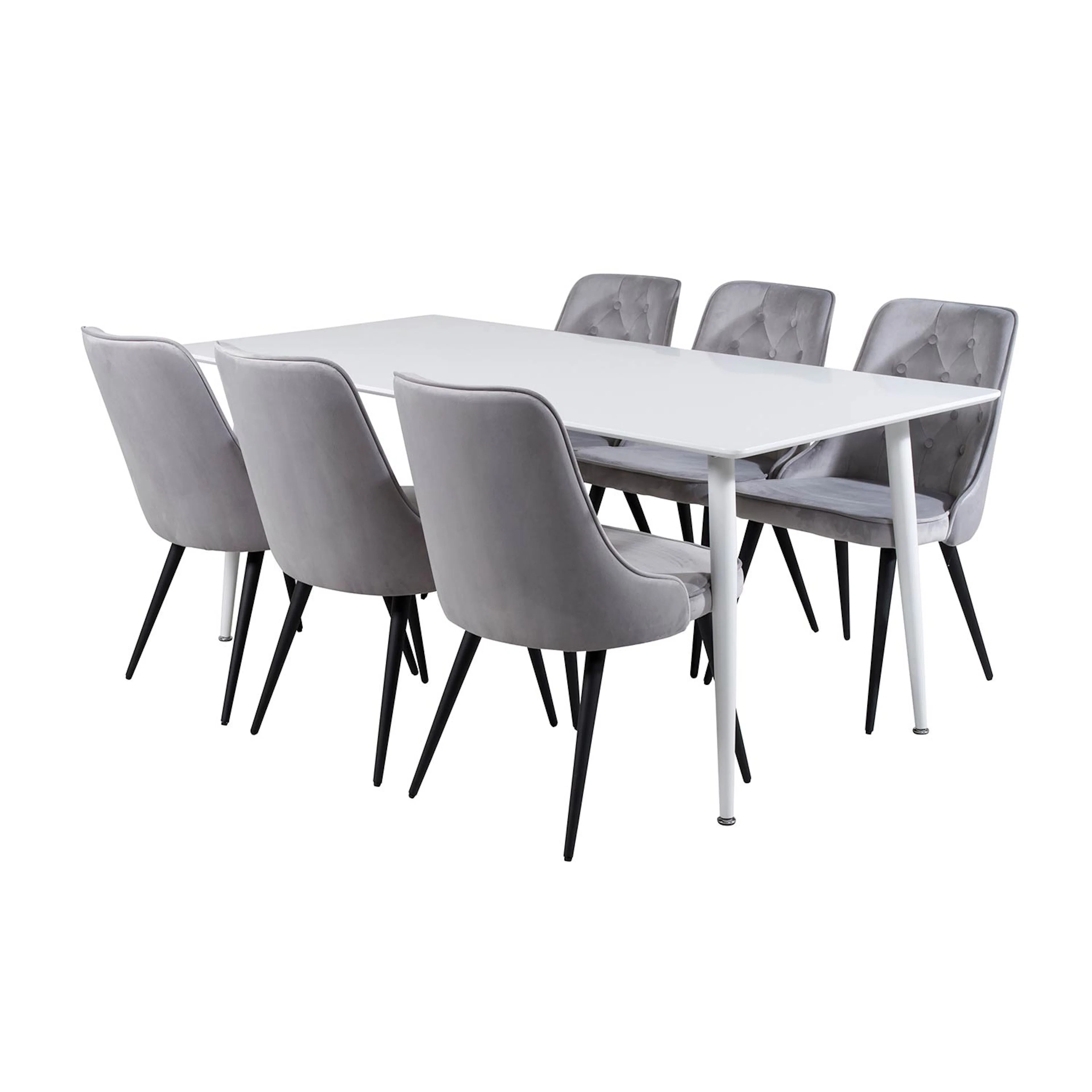 Polar table 180 cm - White top /Velvet Chair-ljusgrå/Black_6 Hvit/Lysegrå/Sort