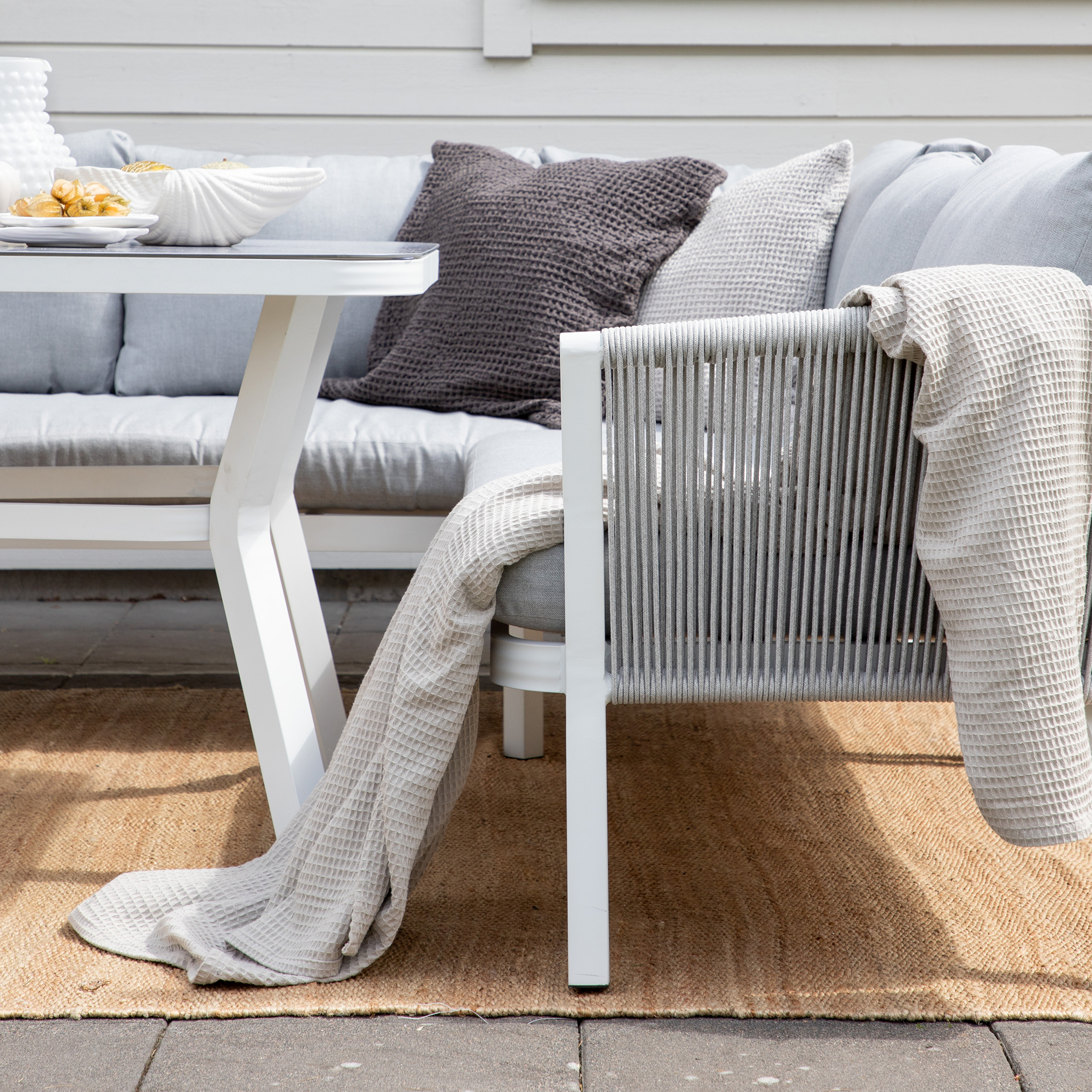 Virya Corner sofa set (3+2+1) White alu / Grey rope / grey c Hvit/Grå