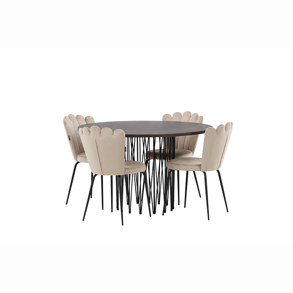 Spisegruppe furniture/fashion Stone Ø120 cm med 4 Limhamn Light Stoler