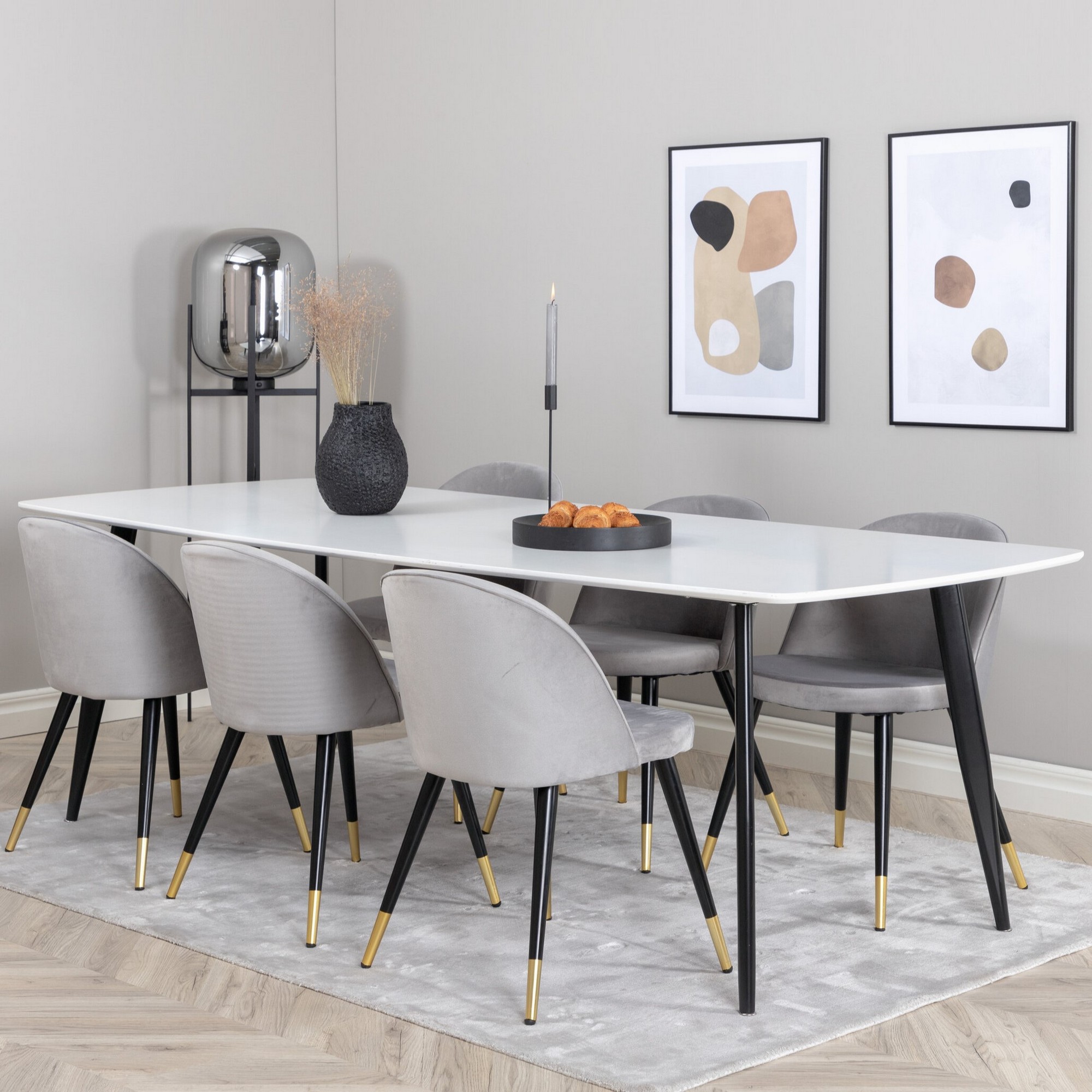 Spisegruppe Venture Home Polar med 6stk Velvet Stoler