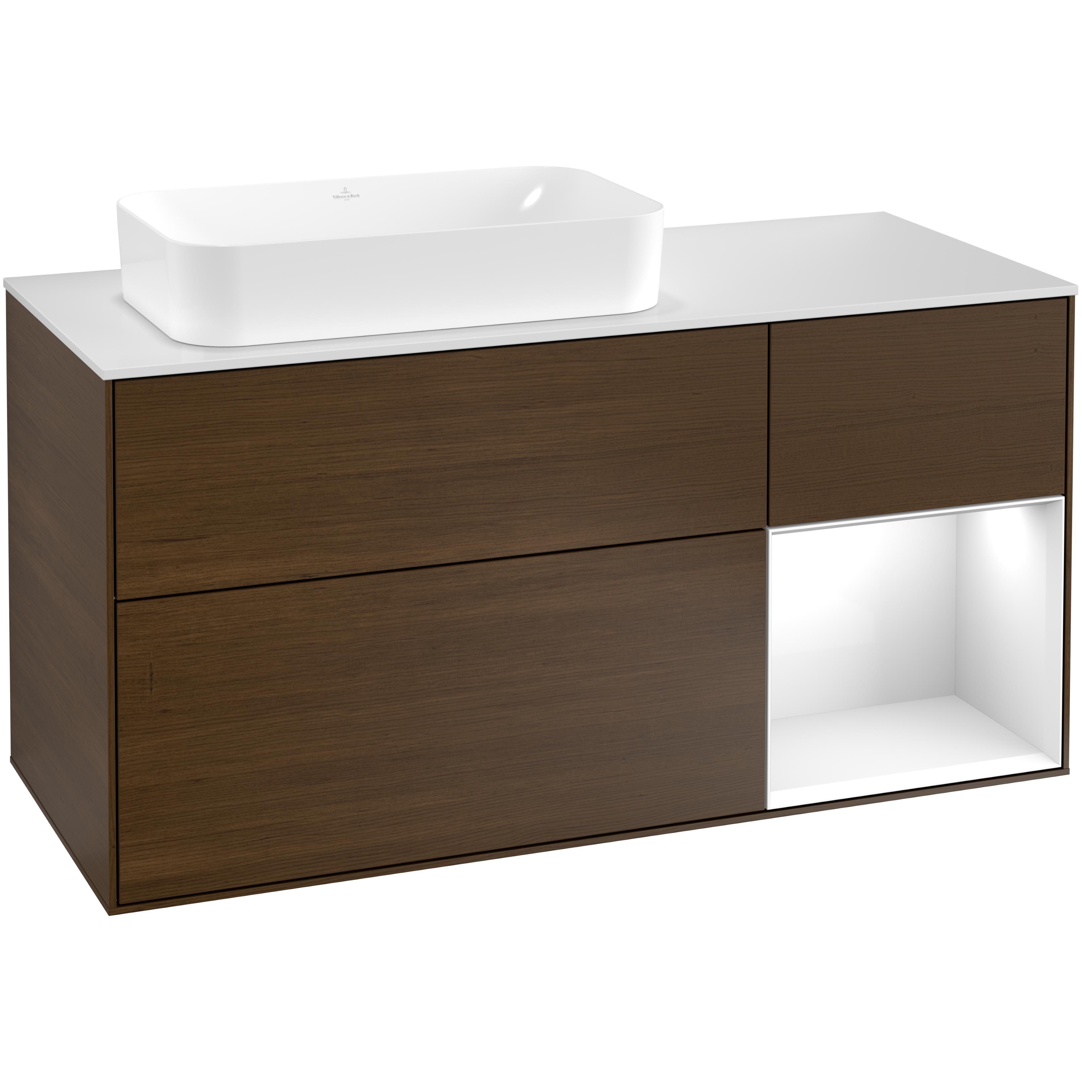 Tvättställsskåp Villeroy & Boch Finion med 3 Lådor Hylla och Bänkskiva för Ocentrerat Fristående Tvättställ