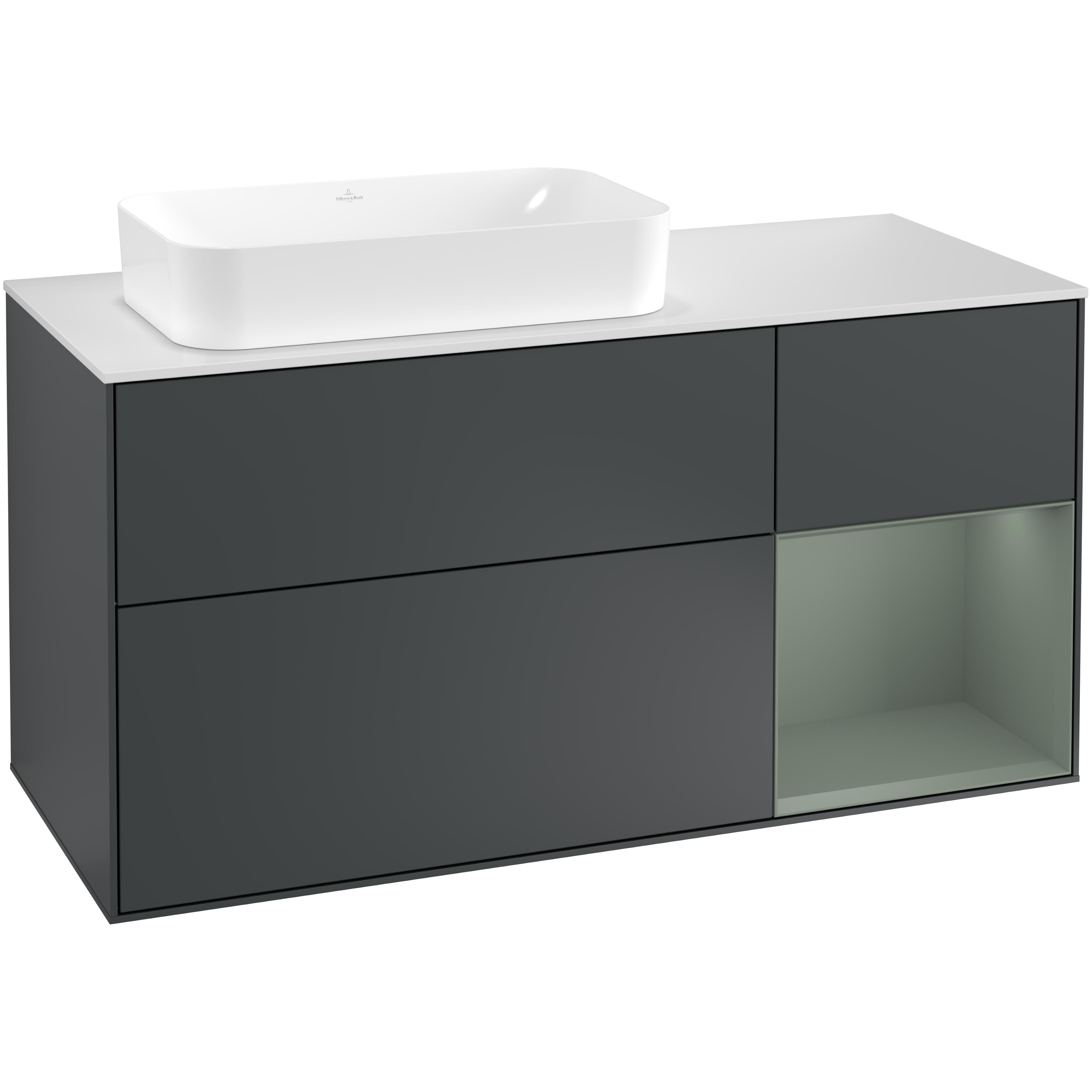 Tvättställsskåp Villeroy & Boch Finion med 3 Lådor Hylla och Bänkskiva för Ocentrerat Fristående Tvättställ