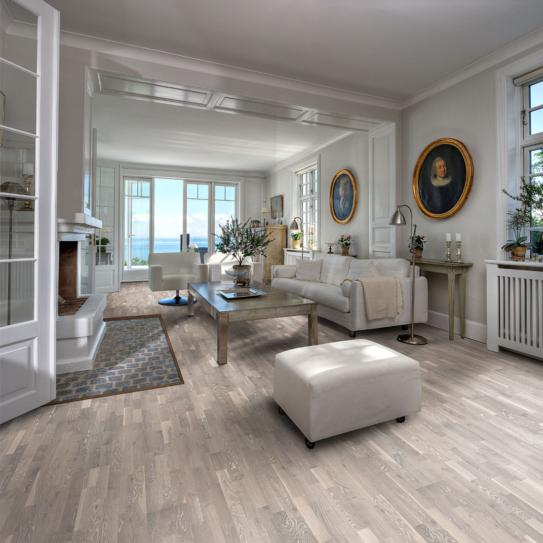 Parkettgolv Kährs Limestone Vit Mattlackad Borstad Ek 3-stav
