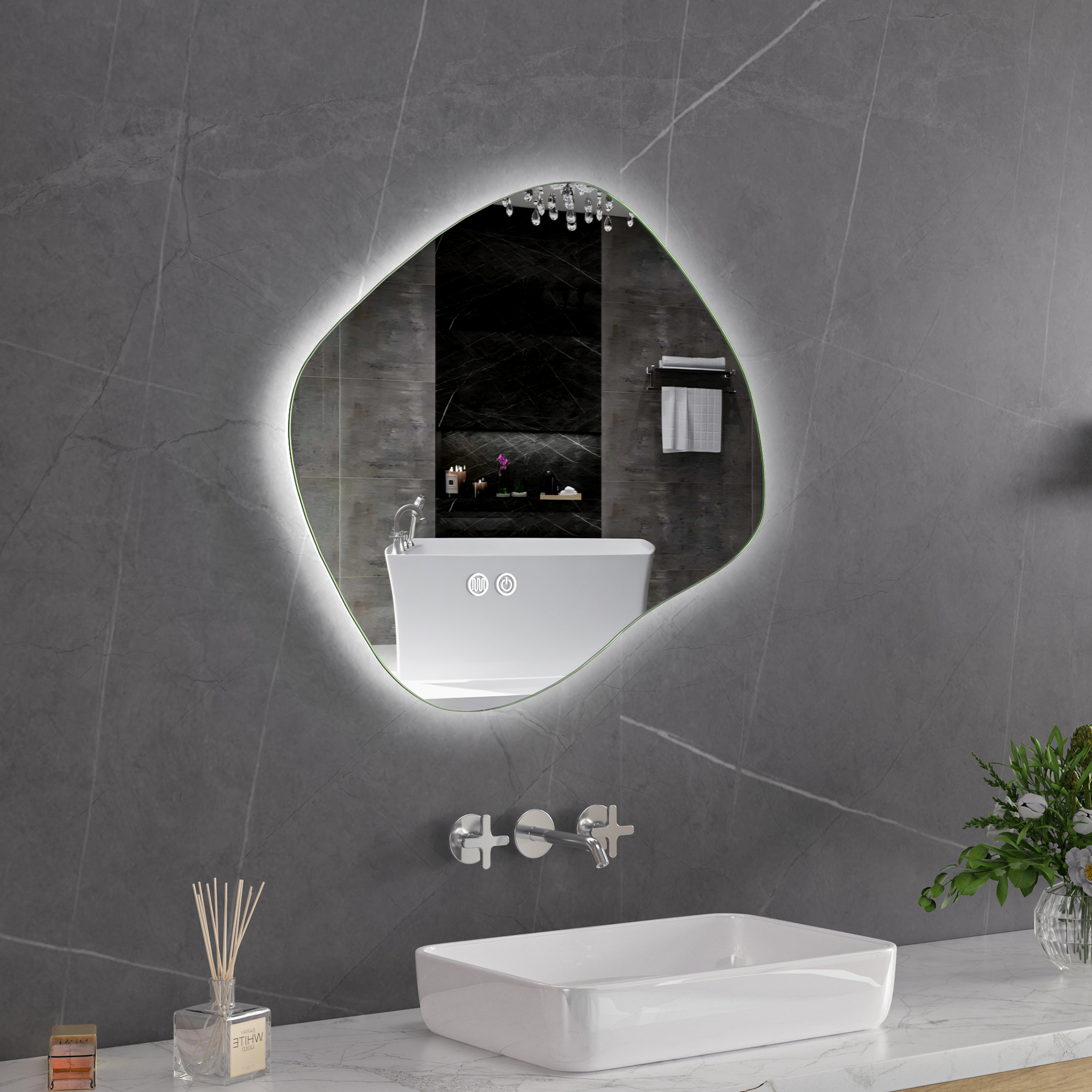 Baderomsspeil Lyfco med LED-belysning 60x55 cm