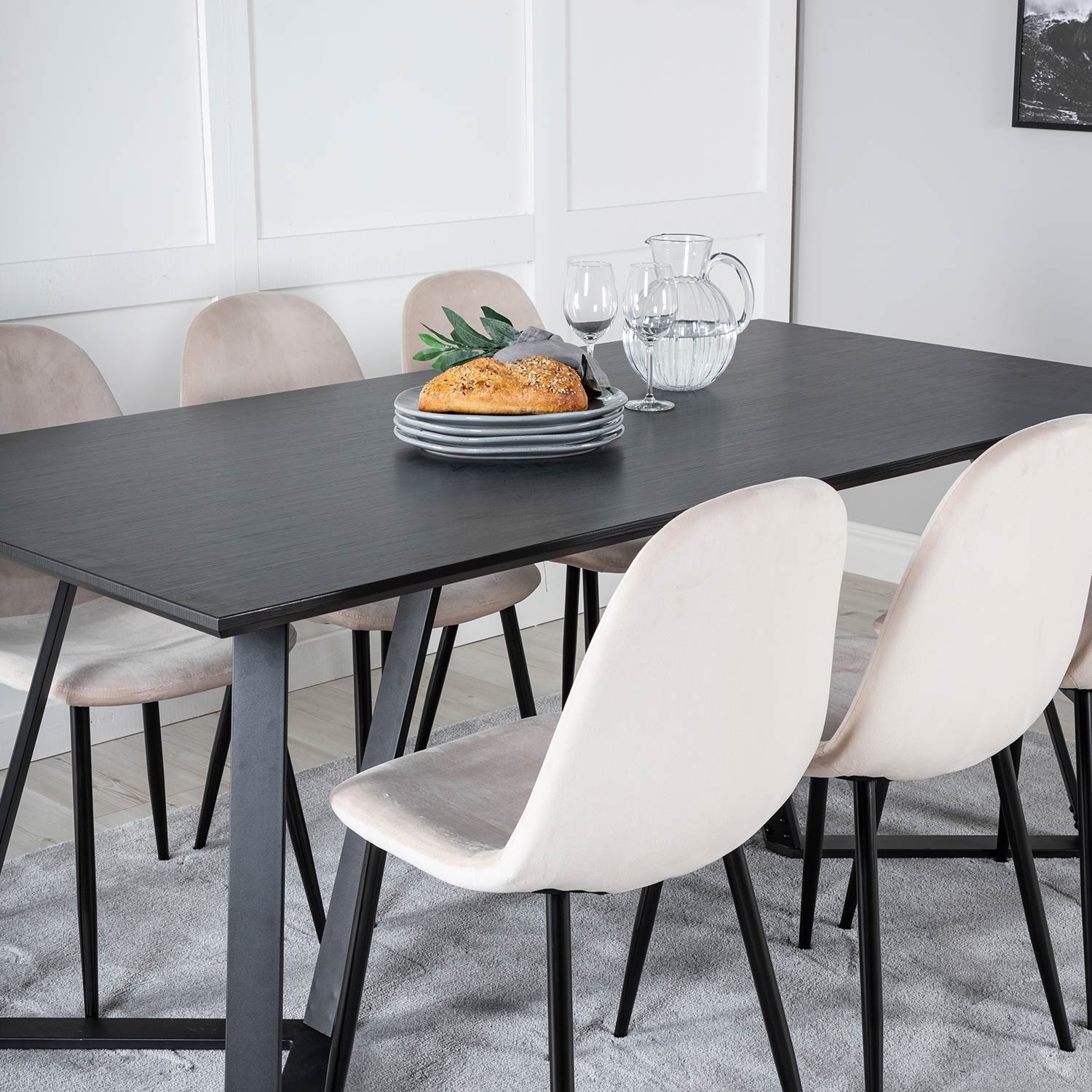 Spisegruppe Venture Home Madde med 6 Pobbie Stoler Fløyel