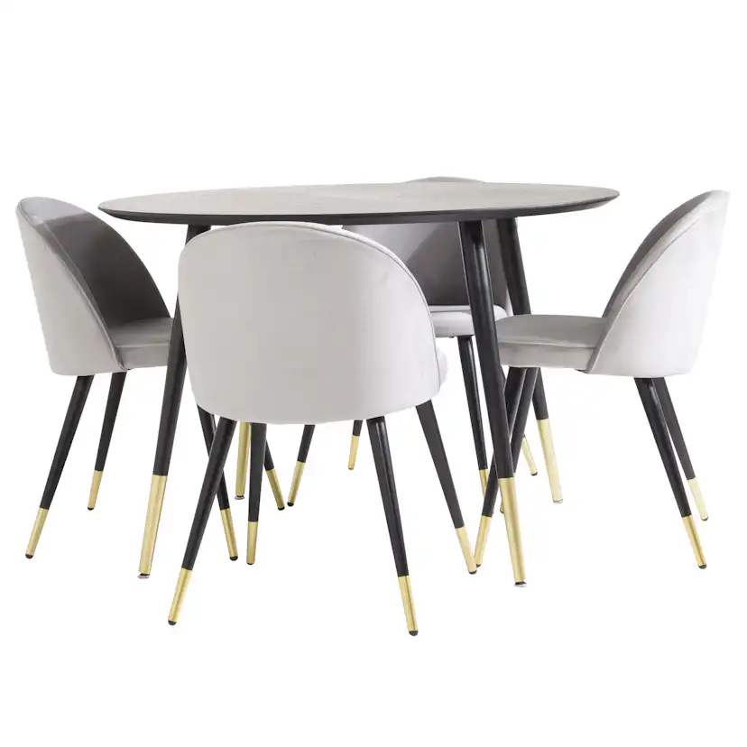Spisegruppe Venture Home Dipp Ø115 cm med 4 Velvet Stoler