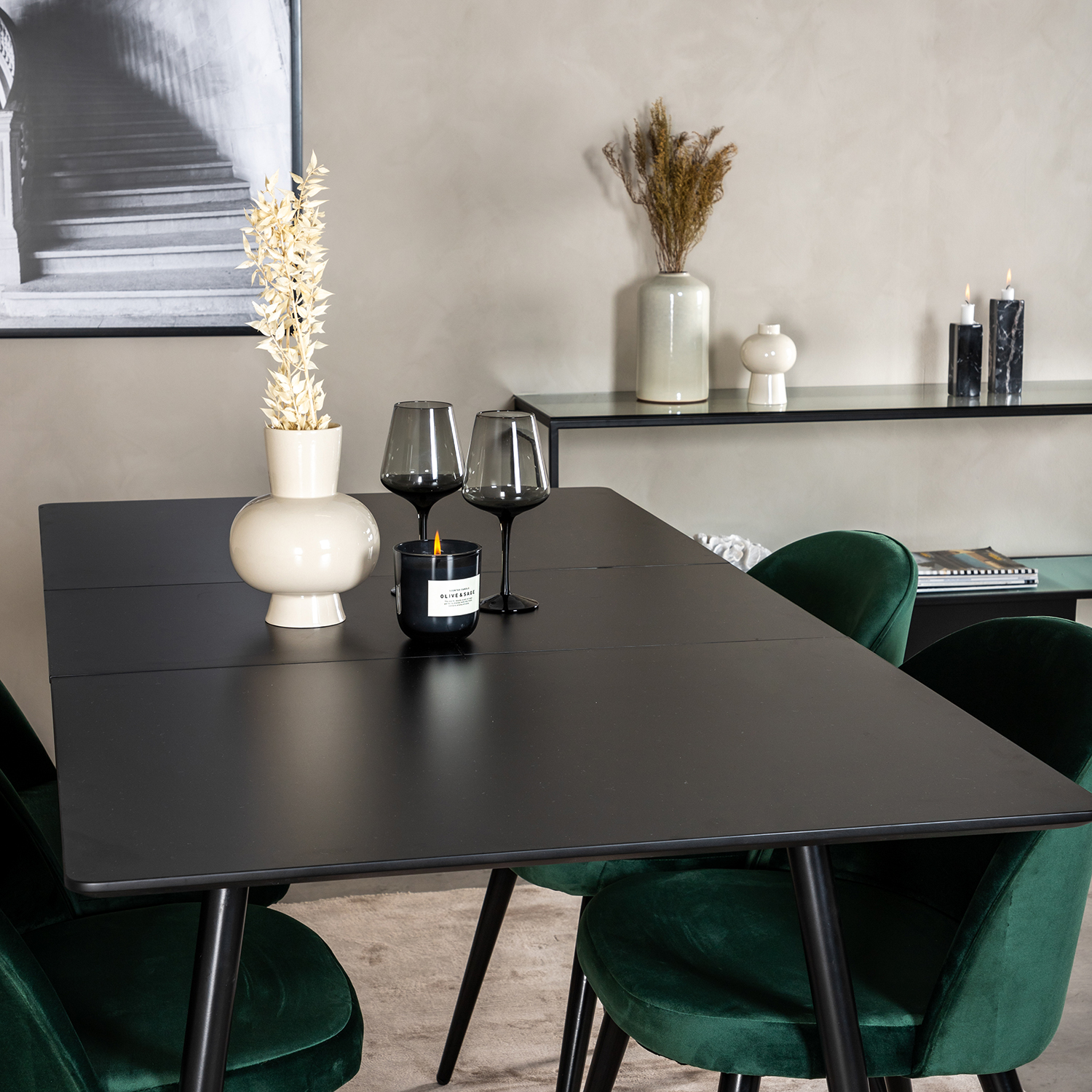 Spisegruppe Venture Home Silvia med Innleggsplate og 4 Valentina Stoler