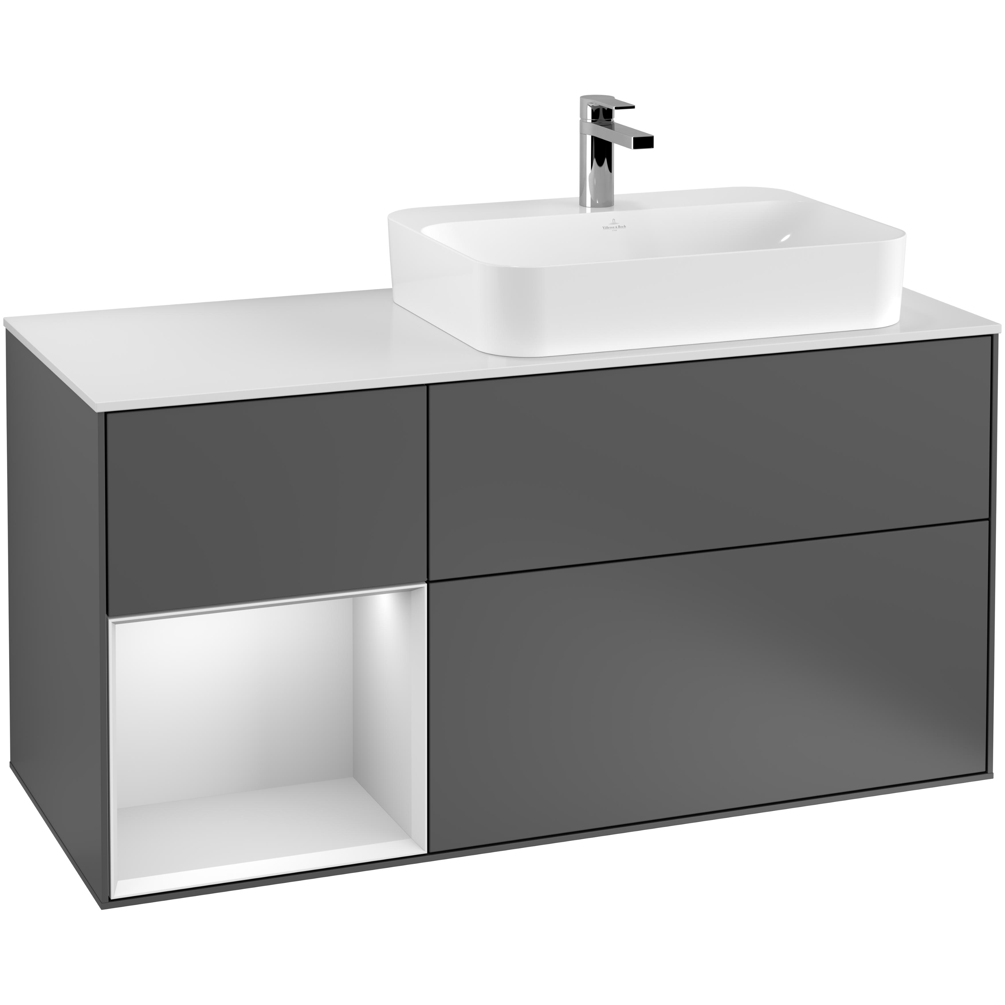 Tvättställsskåp Villeroy & Boch Finion med 3 Lådor Hylla och Bänkskiva för Ocentrerat Ytmonterat Tvättställ